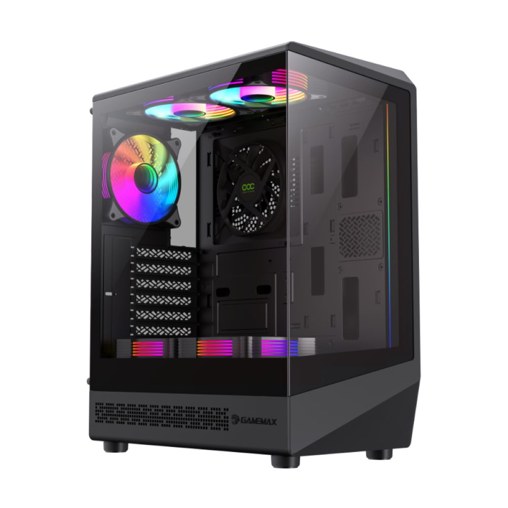 GAMEMAX Gaming-Gehäuse Vista COC AB, Midi-Tower, USB/Audio, ATX, 1x USB 2.0, 1x USB 3.0, inkl. 5x 12cm ARGB Lüfter, schwarz