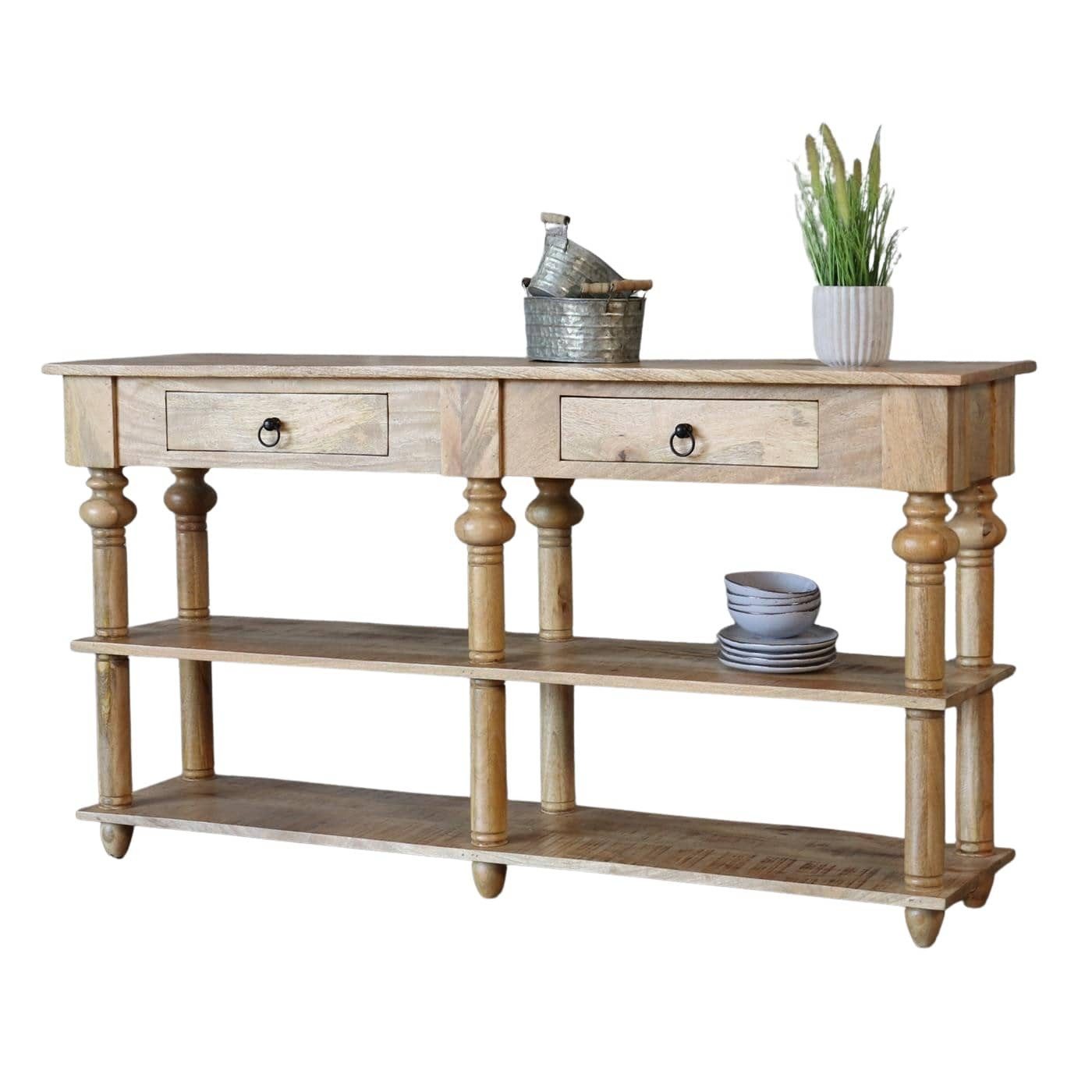 baario Konsolentisch Konsole BRIANNA 160cm, massiv Mangoholz gedrechselte Beine Landhaus