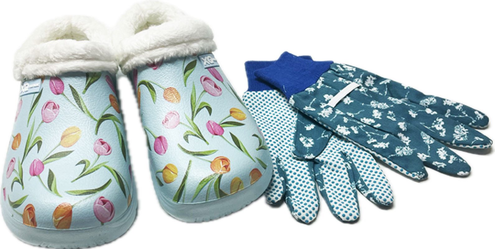 Steinnacher Bärbel Damen Gartenclogs Hellblau Tulpen gefüttert mit Gartenha günstig online kaufen