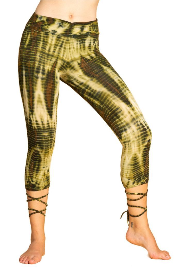 PANASIAM 3/4-Leggings Unikat Lace-up Batik 3/4 Легінси aus natürlicher Viskose Tiedye Batik alternative Hippie Легінси Yogaleggings Sportleggings mit Schnürung