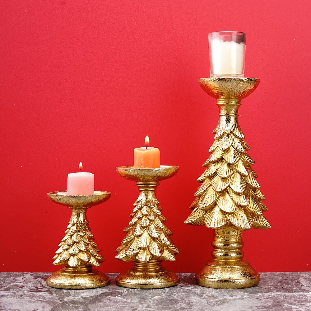 Kerzenständer (Vintage Harzhandwerk Skulptur Dekorationsstück, Tischdekoration), Gold SIKAINI Weihnachtsbaum