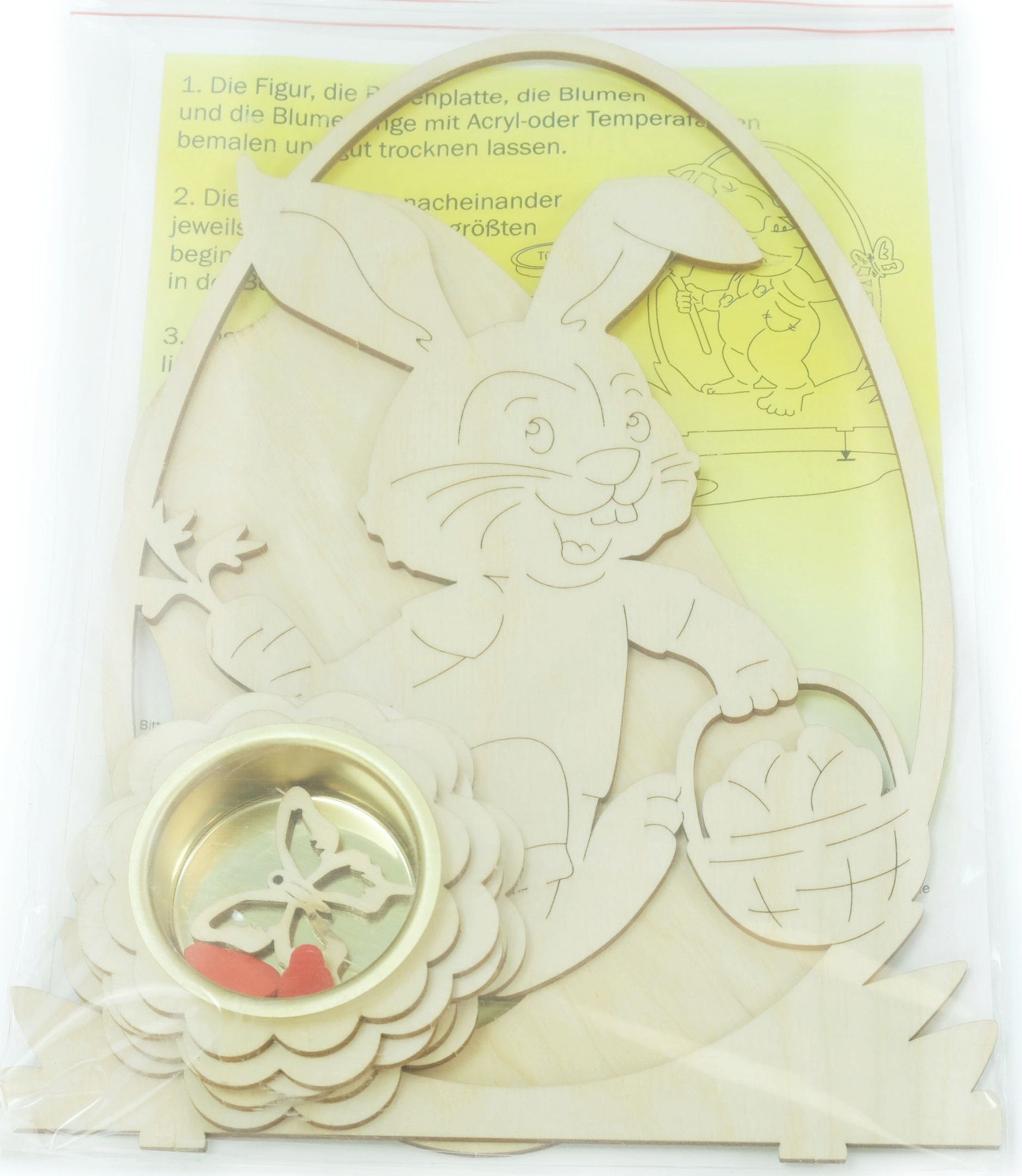 DeColibri Kreativset Bastelset Basteln Kinder Erwachsene Holz Osterdeko "Hase mit Körbchen", (Bastelset), Made in Germany, aus Holz, bemalbar