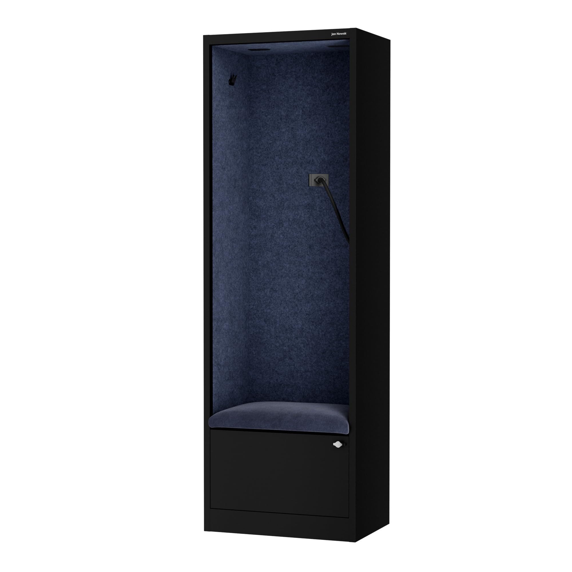 Jan Nowak Raumteiler Akustikkabine Telefonkabine SALLY 60 cm NRC 0,8 Sitzplatz USB-C, Stahl pulverbeschichtet recycelte PET-Paneele B1 185 x 60 x 40 cm, Bürokabine schallabsorbierend PET offen 4 Rahmen 4 Polsterfarben