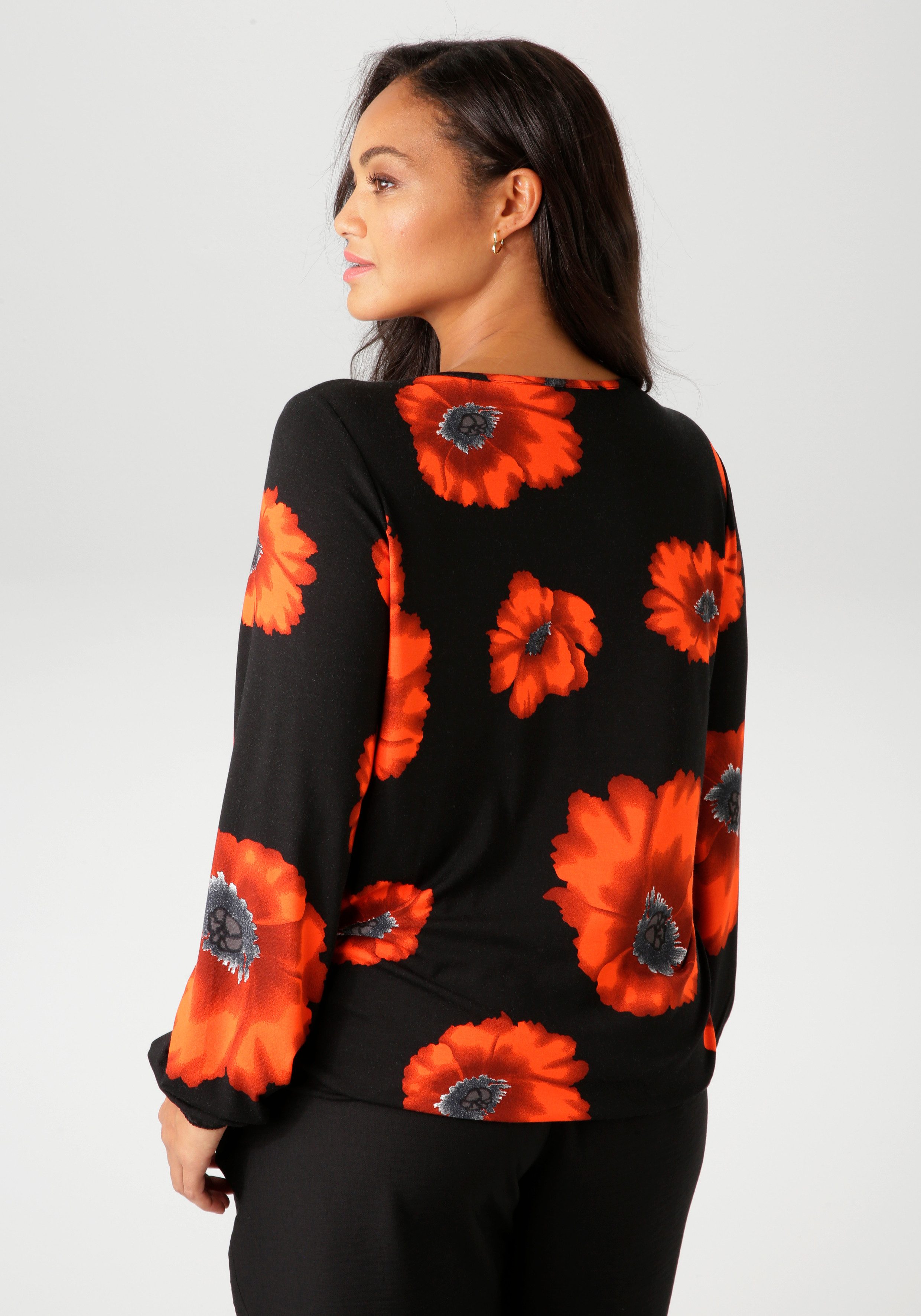 Aniston PLUS Langarmshirt mit großflächigen Mohnblüten günstig online kaufen