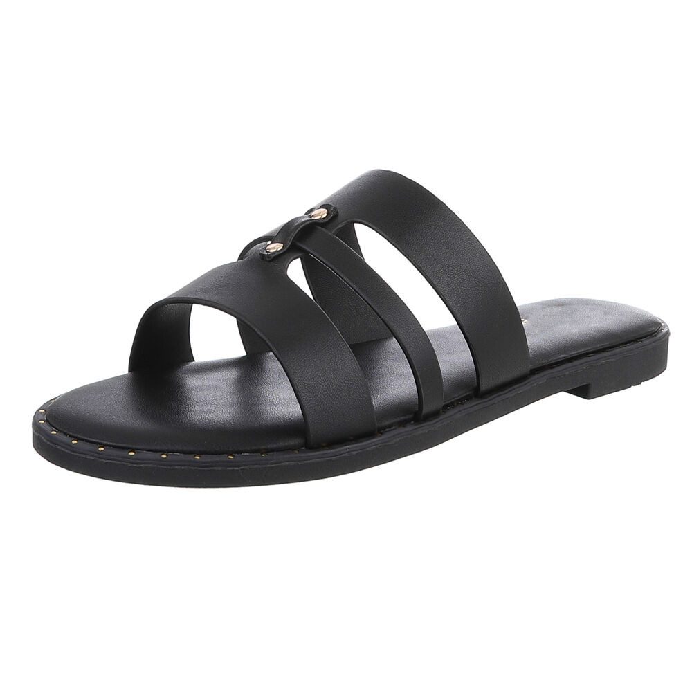 Ital-Design Elegante Damen-Sandalen aus veganem Material, beige Pantolette (89368572) Blockabsatz Pantoletten in Schwarz