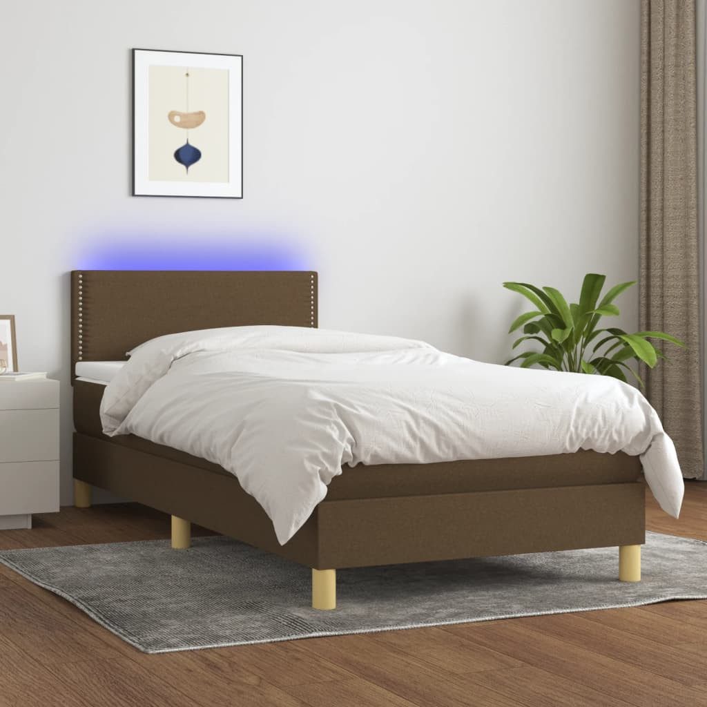 vidaXL Boxspringbett Boxspringbett mit Matratze LED Dunkelbraun 90x200 cm S günstig online kaufen