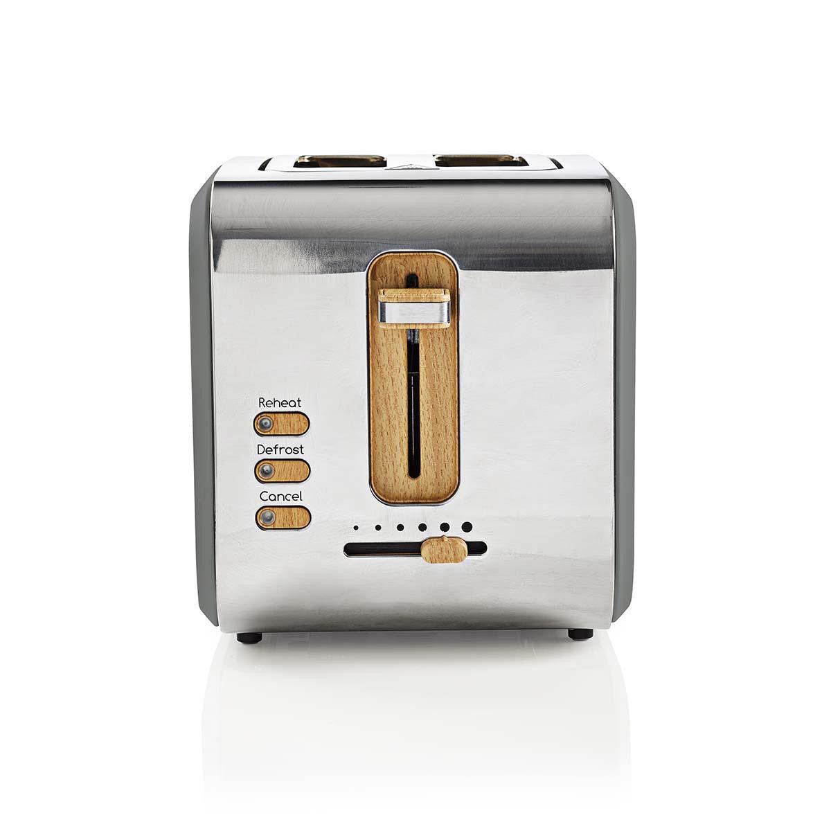 Nedis Toaster KABT510EGY, freistehend, für Beton, Fliesen, Mauerwerk, Mörtel, Putz, 900 W, 2 Slots, 6 Bräunungsstufen, Auftaufunktion für jeden Toast.