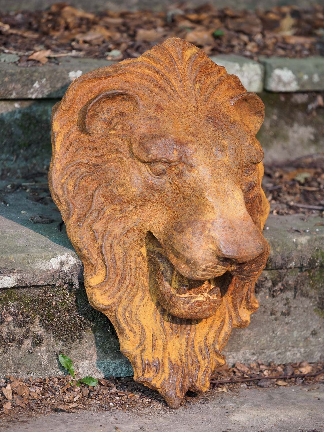F Gartenfigur Wasserspeier Löwenkopf Eisen Wanddekoration Aubaho Skulptur Dekoration Löwe