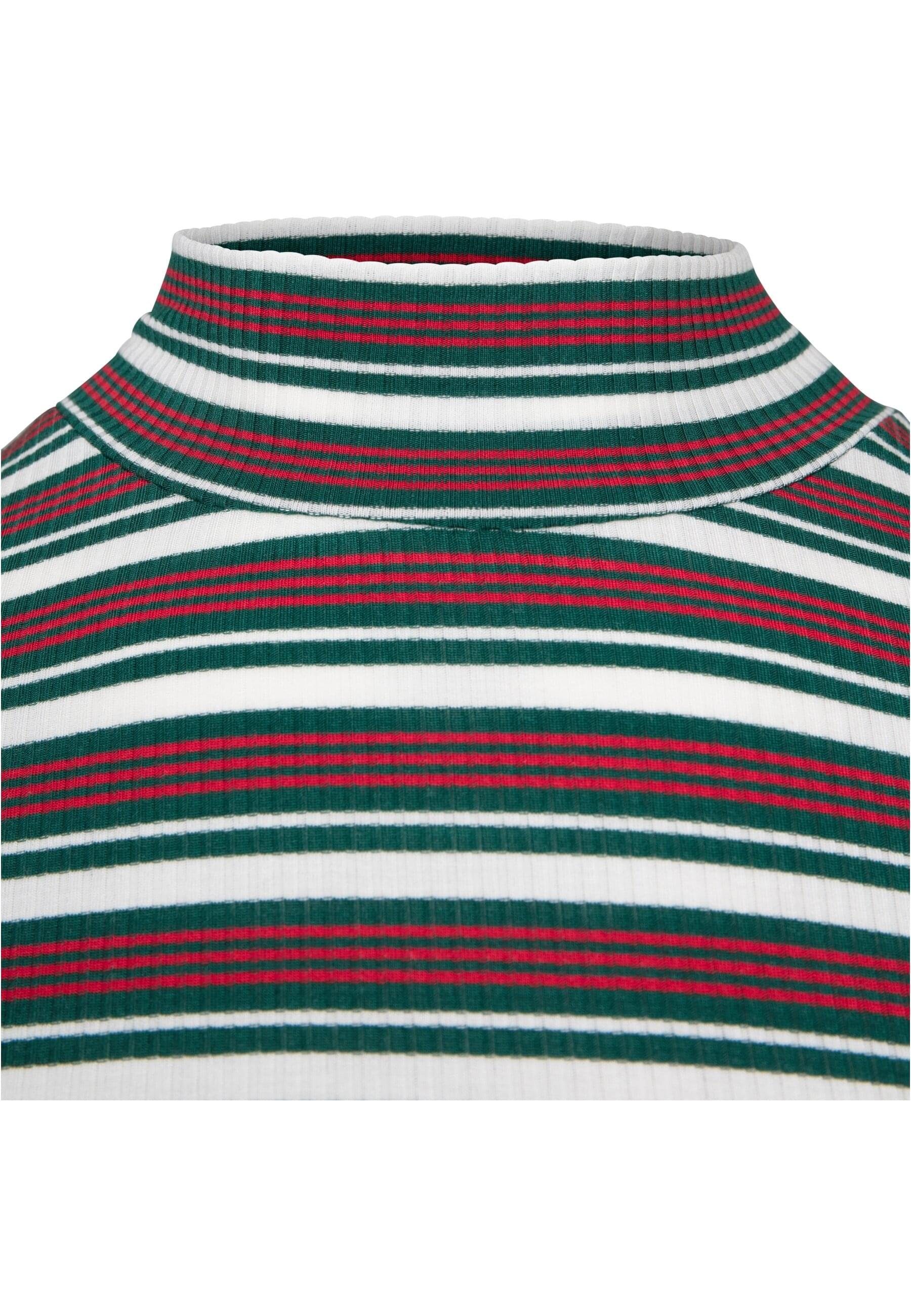 (1-tlg) URBAN white/green/firered Volant Striped Rib Ladies Damen Turtleneck CLASSICS L/S T-Shirt
