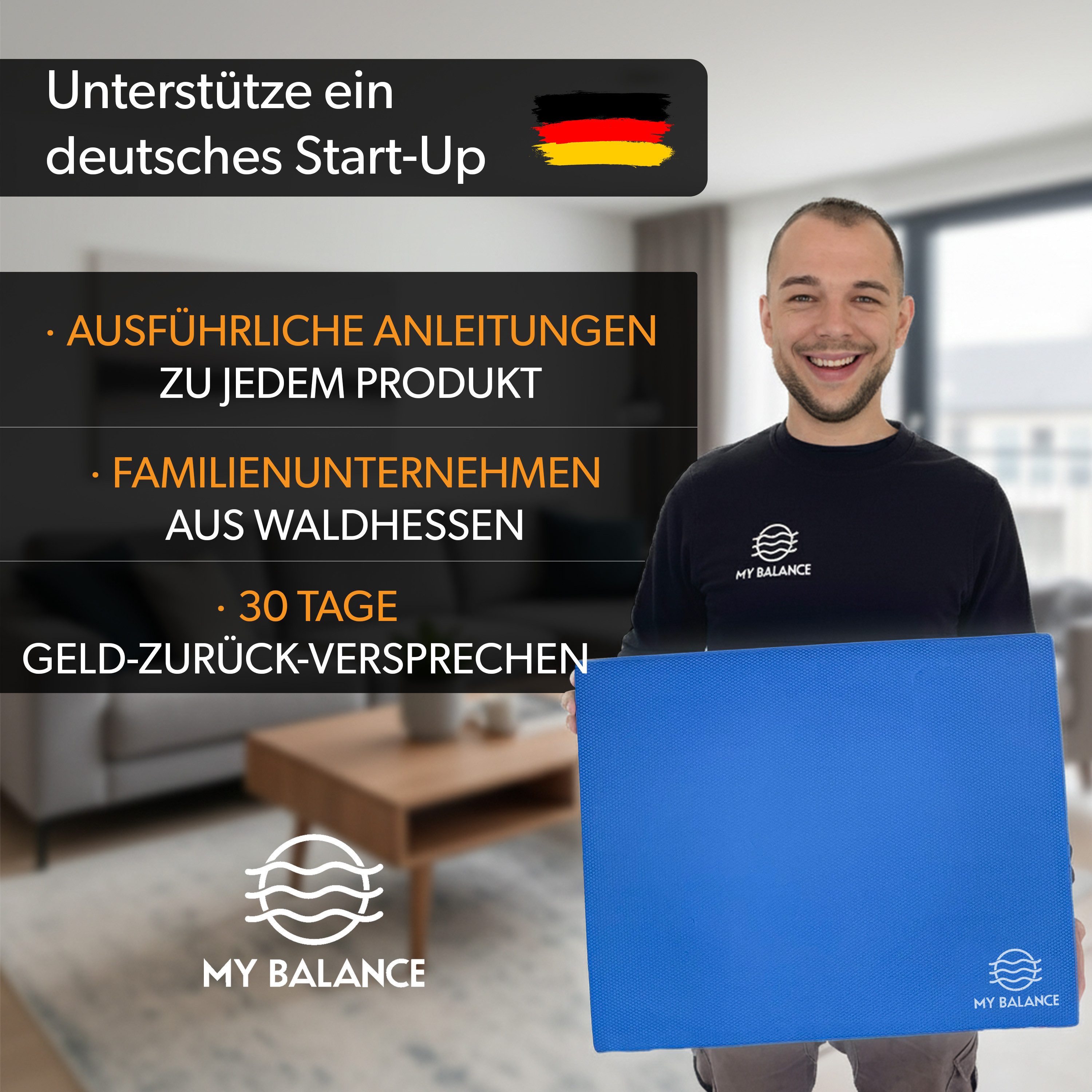 My Balance Balance Pad Balance Pad inkl. Widerstandsband I Großes Balancekissen mit eBook, Memory-Schaum, rutschfest, XXL-Größe, inkl. E-Book & Widerstandsband