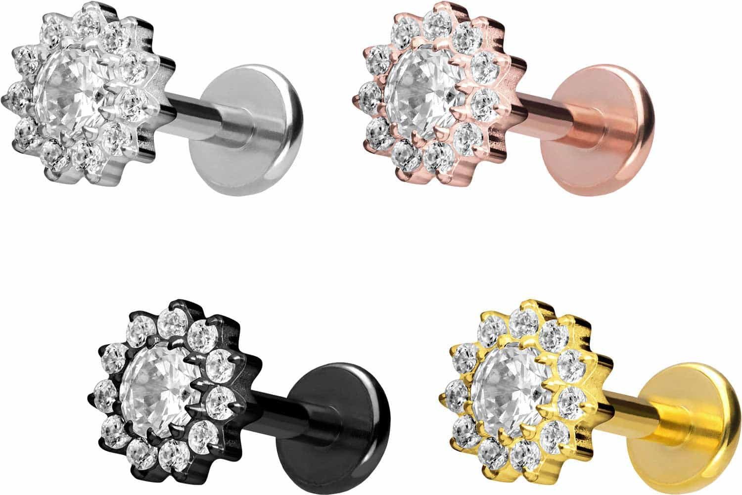 PIERCINGLINE Piercing-Set Titan Labret mit Push Fit KRISTALLBLUME (Labrets, 1-tlg)