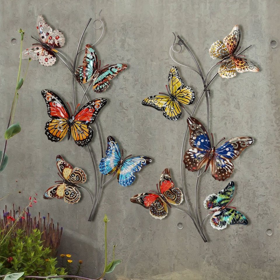 etc-shop Wanddekoobjekt, Wanddekoration Schmetterlinge Gartendeko Wand Metall  Deko Außen bunt, MATERIAL: Diese Wandobjekte sind aus Metall