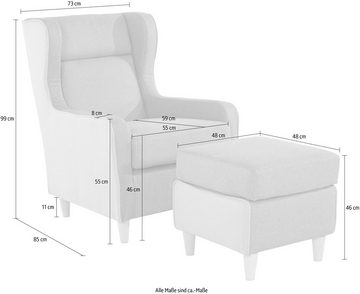 INOSIGN Ohrensessel Rhada, mit farblich abgesetztem Keder, B/T/H: 73/85/99 cm