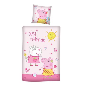 Kinderbettwäsche Peppa Wutz Pig Friends Bettwäsche Linon / Renforcé, BERONAGE, 100% Baumwolle, 2 teilig, 135x200 + 80x80 cm