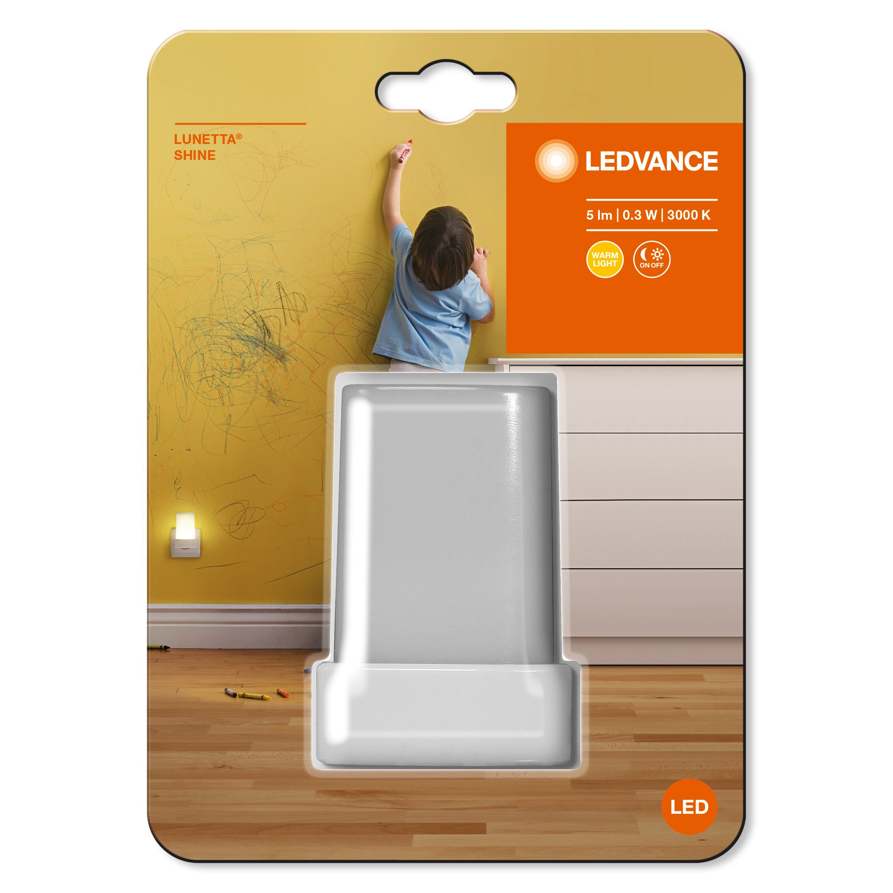 Ledvance Nachtlicht LUNETTA Shine, LED fest integriert, Leuchtmittel enthalten, Warm weiß, Integrierter Tag-/Nacht-Sensor
