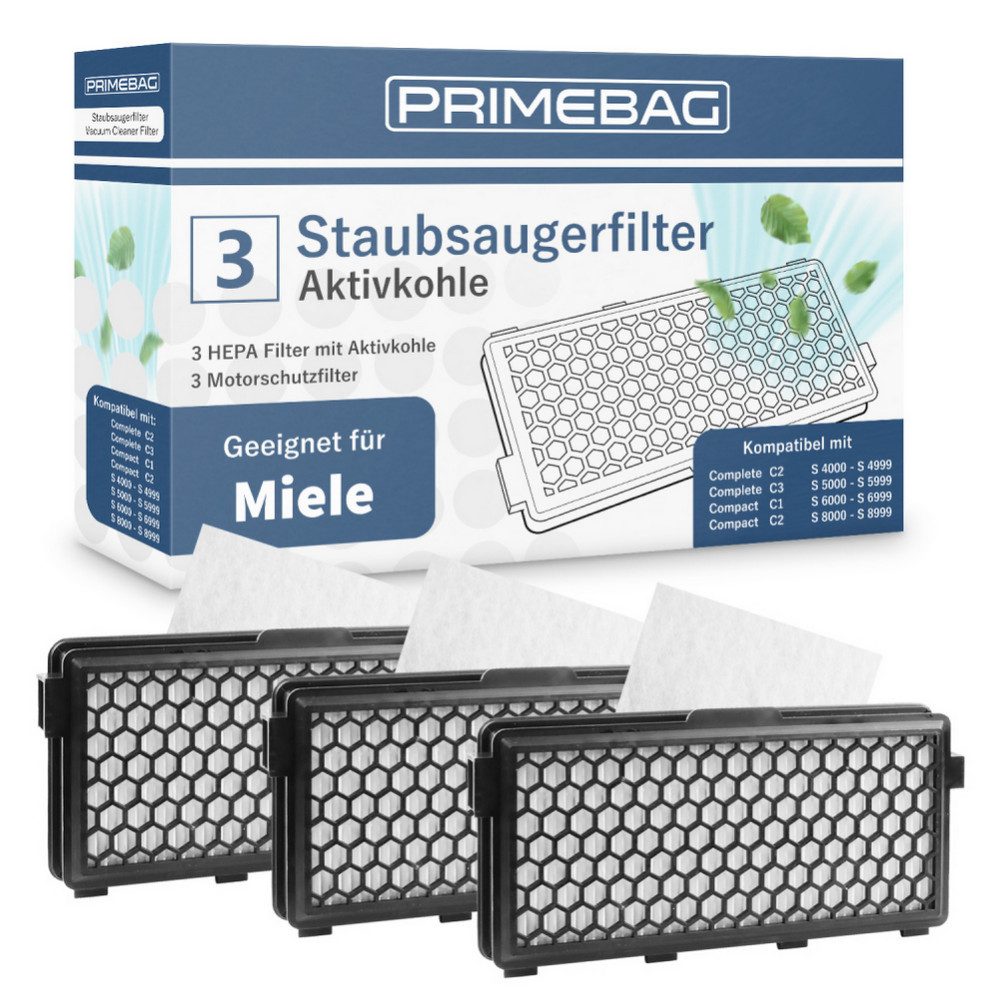 PRIMEBAG HEPA-Filter für Miele S8340 S8 S6 S5 S4 Complete C2/C3 Compact C1/C2 kompatibel