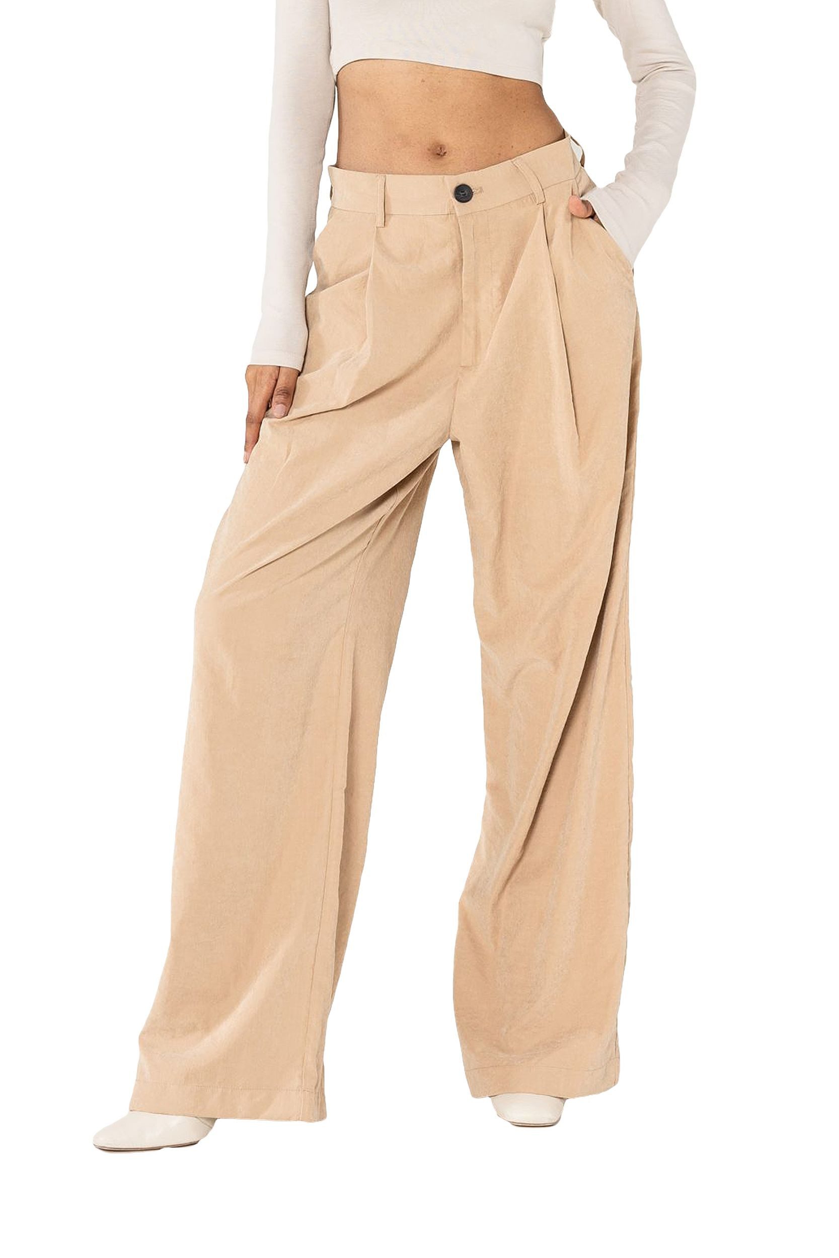 Nina Carter Stoffhose Weites Design Samt mit Elegant Lockerem Beinschnitt Pantalon large habillé