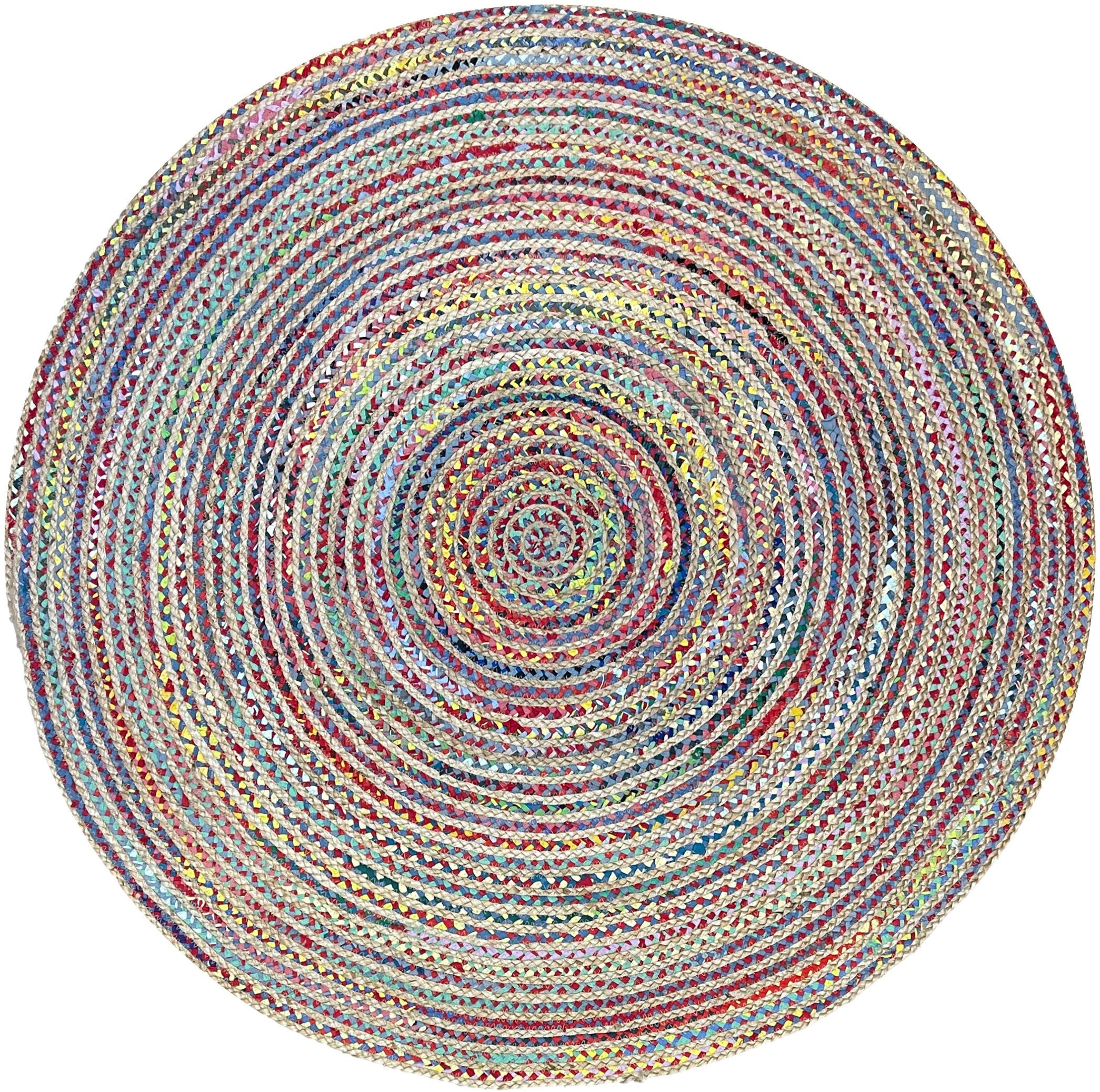 Myflair Möbel & Accessoires Teppich Boho Breeze, rund, Höhe: 10 mm, Juteteppich, handgeflochten, Wendeteppich, farbige Baumwoll-Akzente