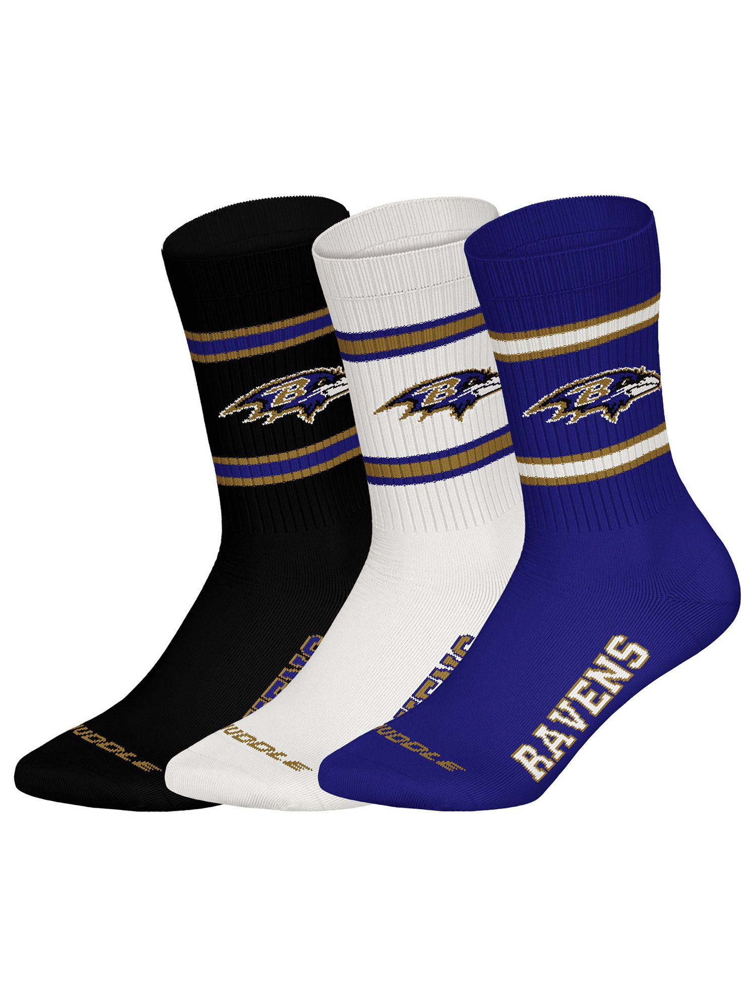 NFL Freizeitsocken Baltimore Ravens Crew (3-Paar) Casual Socken, Alltagssocken
