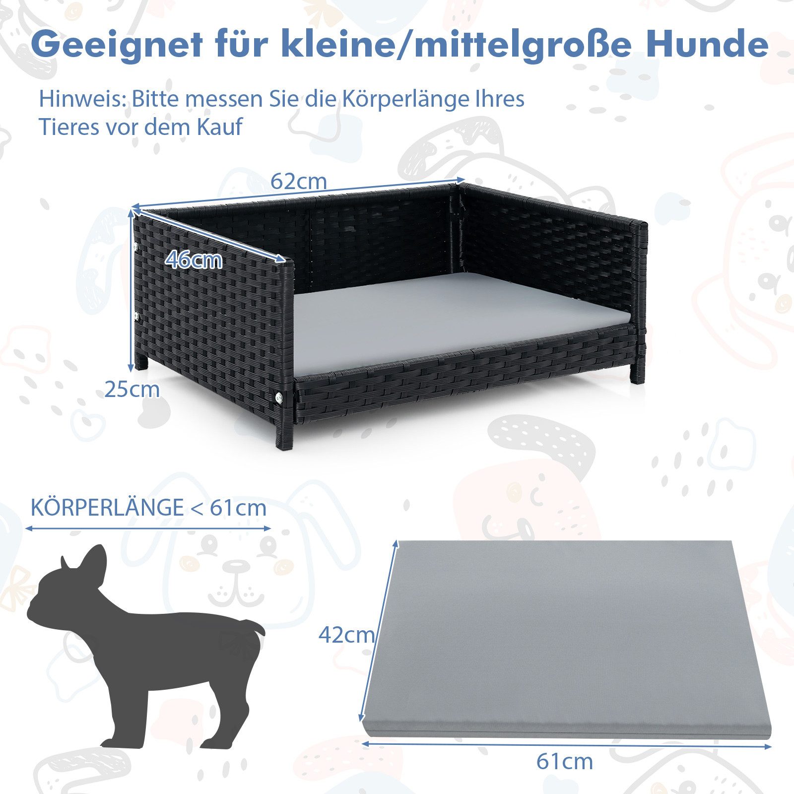 COSTWAY Tierbett, Hundebett mit abnehmbarem Kissen, 62x46x25cm günstig online kaufen