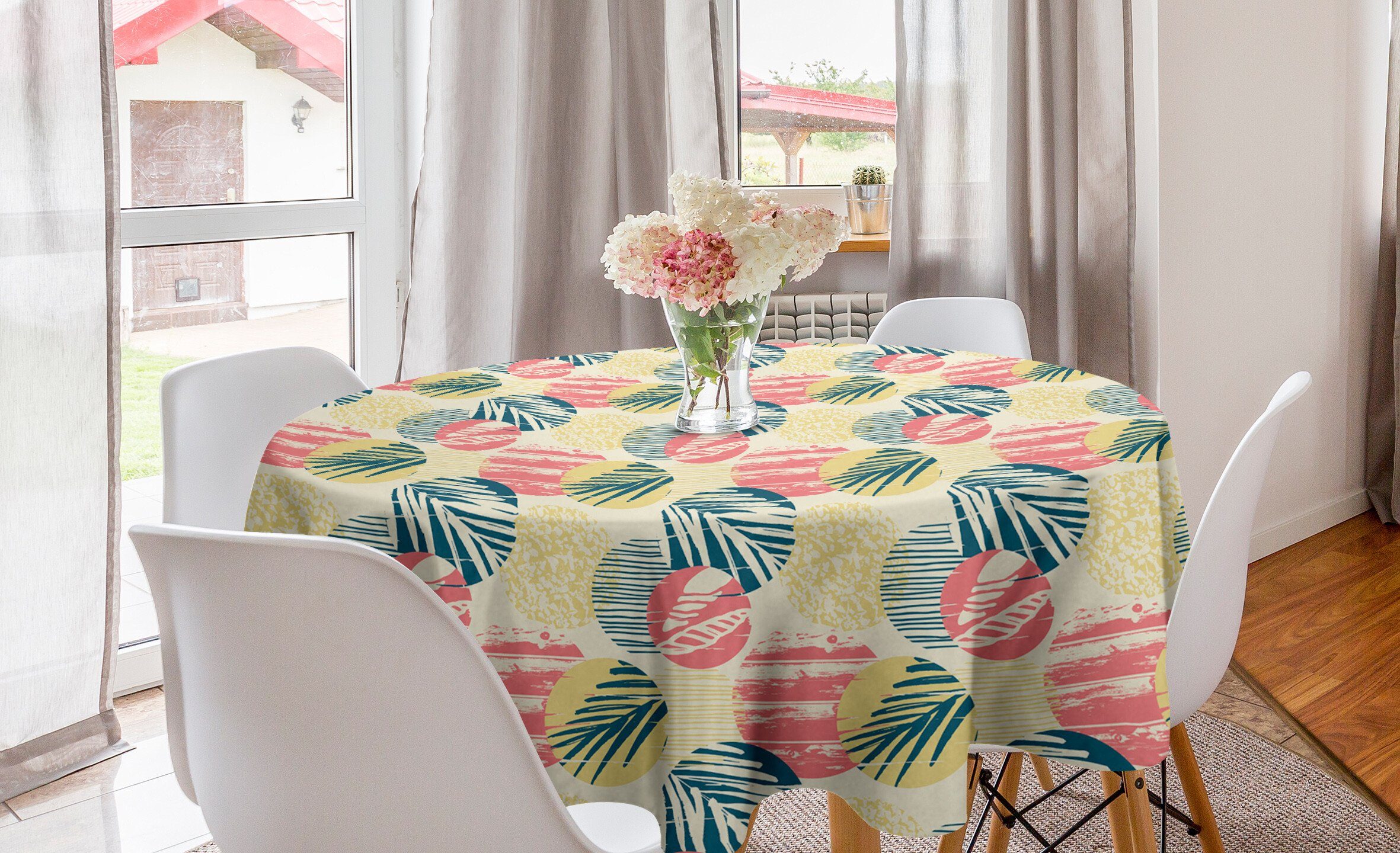 Abakuhaus Tischdecke Kreis Tischdecke Abdeckung für Esszimmer Küche Dekoration, Palme Grunge Brasilien Blätter