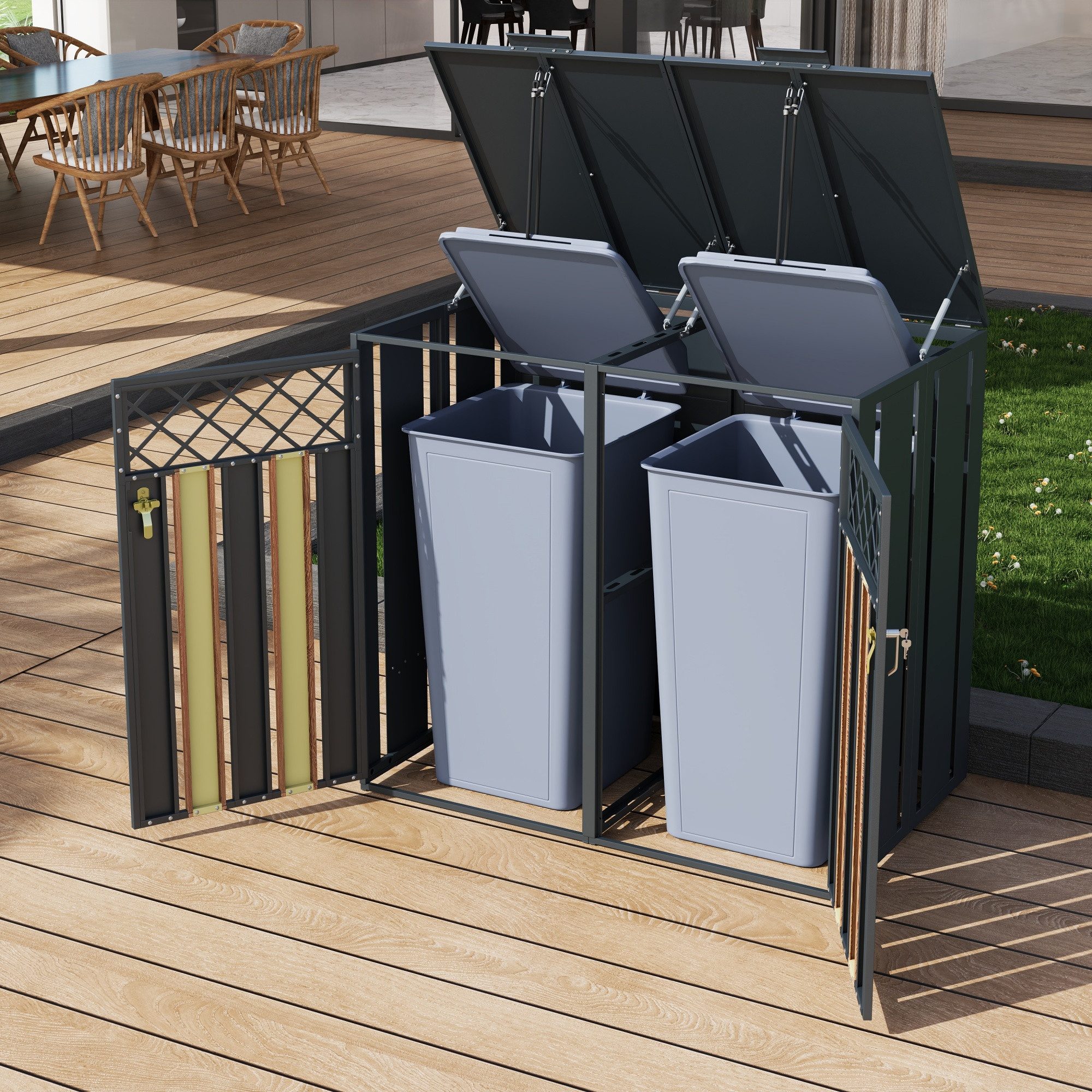 Mülleimer mit Klappdeckel trash storage compartments Mülltonnenbox Abschließbar