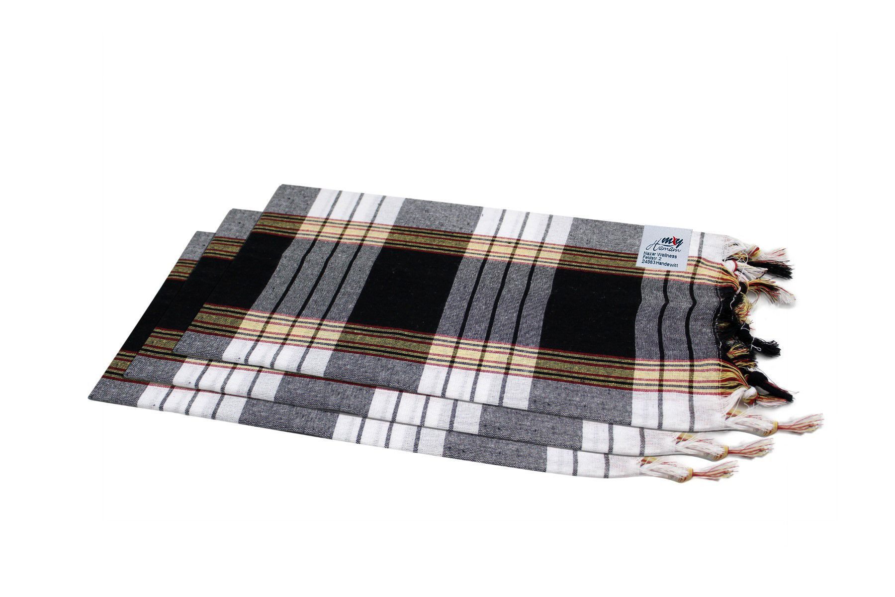 my Hamam Hamamtücher Hamamtücher Set 3 Stück schwarz kariert, Baumwolle, Polyester (Spar-Set, 3-St), saugstark und pflegeleicht