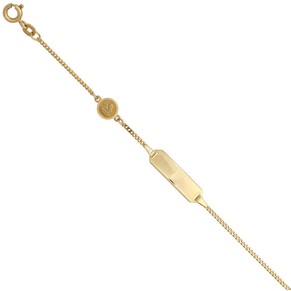 Schmuck Krone Goldarmband Schildband mit Engel, 585 Gelbgold, 14cm, Gold 585
