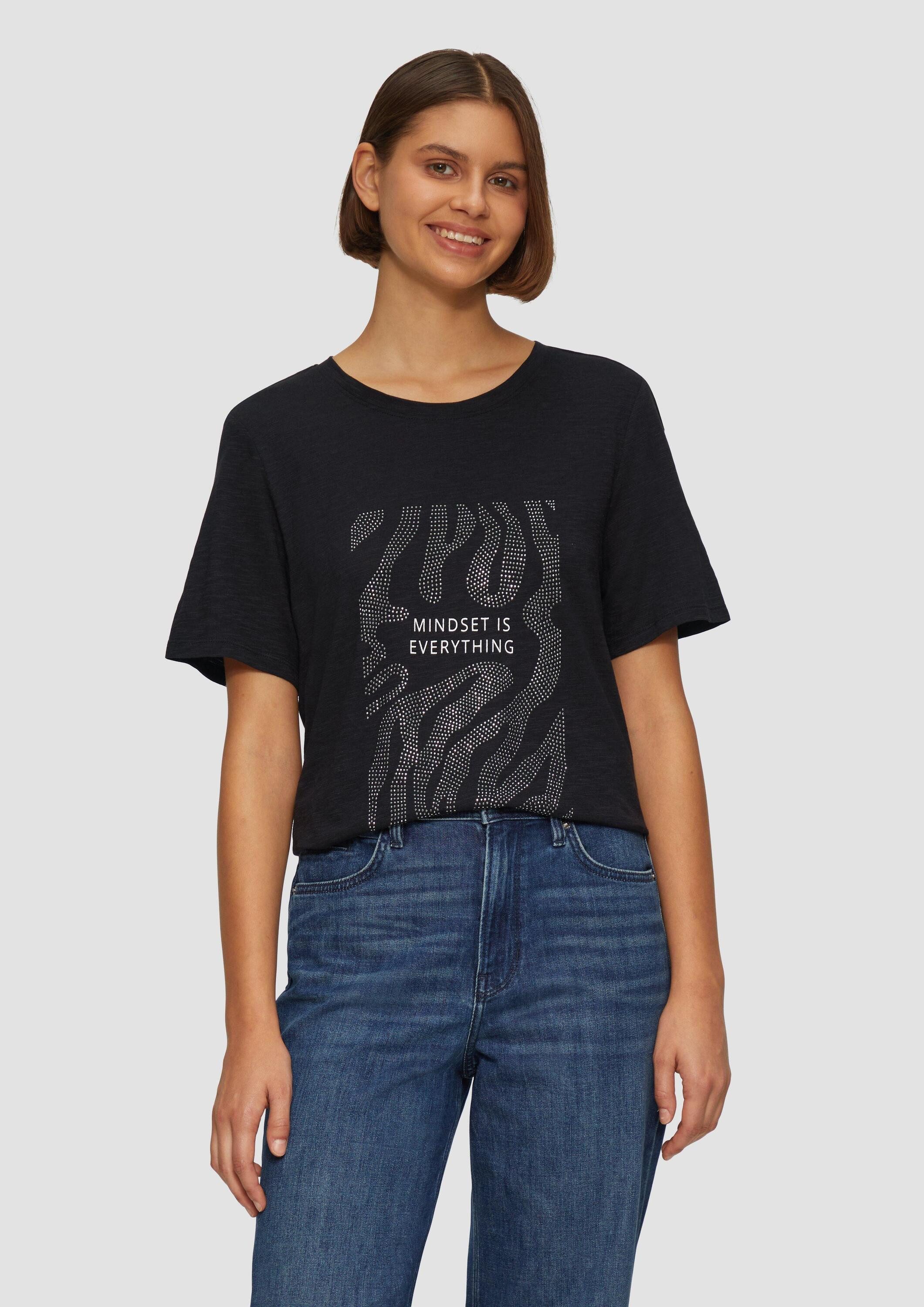 s.Oliver Kurzarmshirt T-Shirt Flammgarnshirt mit Schmucksteinen günstig online kaufen