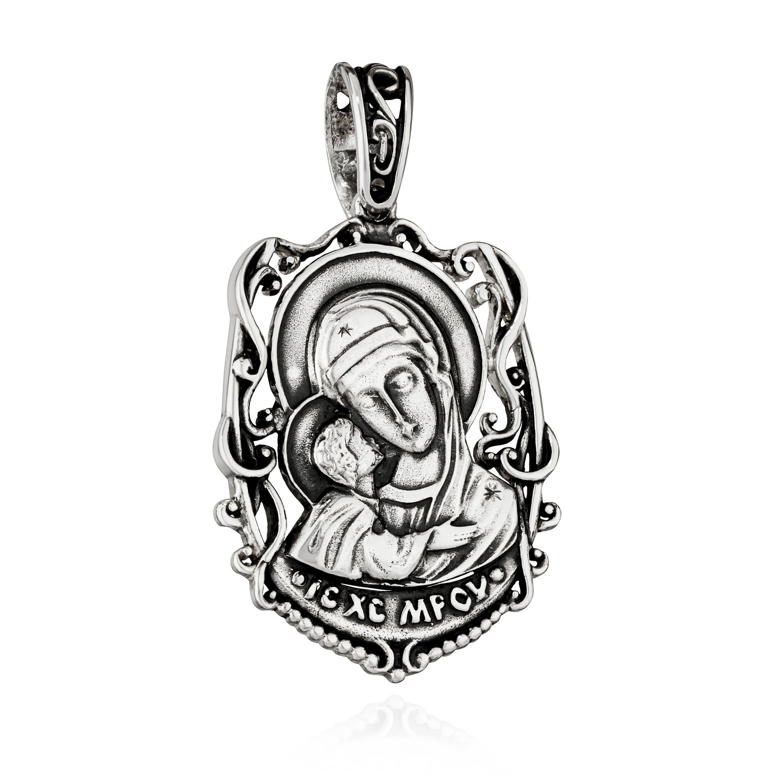 Kreuzanhänger Ikone Anhänger 925 Silber Gottesmutter mit Jesus 30mm x 23mm Eleganz i