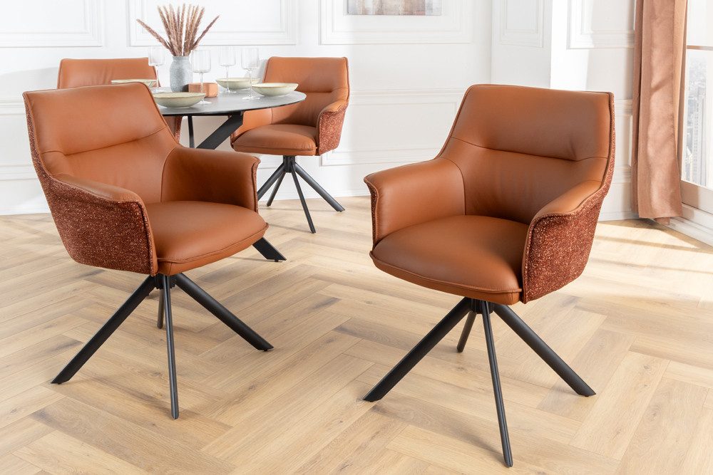 riess-ambiente Drehstuhl LE GRAND cognac – Echtleder, Strukturstoff, 180° drehbar, mit Armlehne (Einzelartikel, 1 St), mit Metallgestell & Auto-Return-Funktion – ideal für Deinen Esstisch