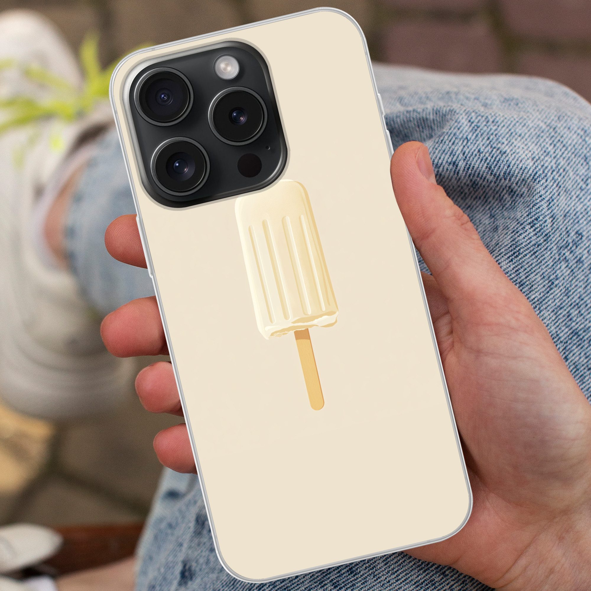 MuchoWow Handyhülle für Apple iPhone 15 Pro Minimalistisch - Wassereis - Stick - Beige, Smartphone-Bumper, Print, Handy Schutzhülle Dünn