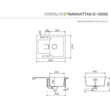 Schock Granitspüle Schock Cristalite Manhattan D-100 XS U Croma GCR Exzenterbedienung, 64/51 cm