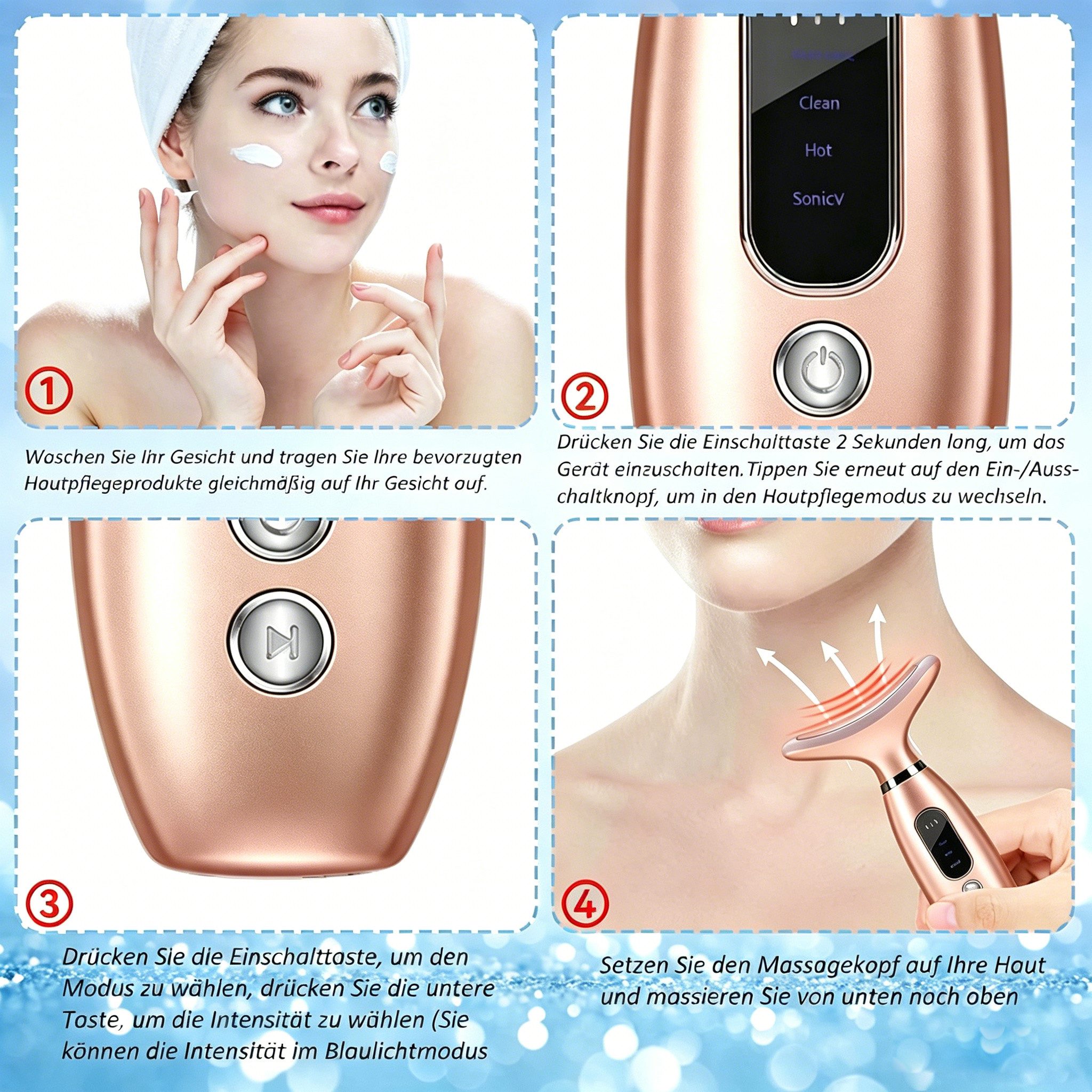 Luckice Gesichtsmassagegerät Gesicht Massagegerät 4-in-1 mit Wärmefunktion 45°C,Halsmassagegerät, Gua Sha Gesichtsmassageroller gegen Doppelkinn, Gesichts- und  – Bild 4 von 5