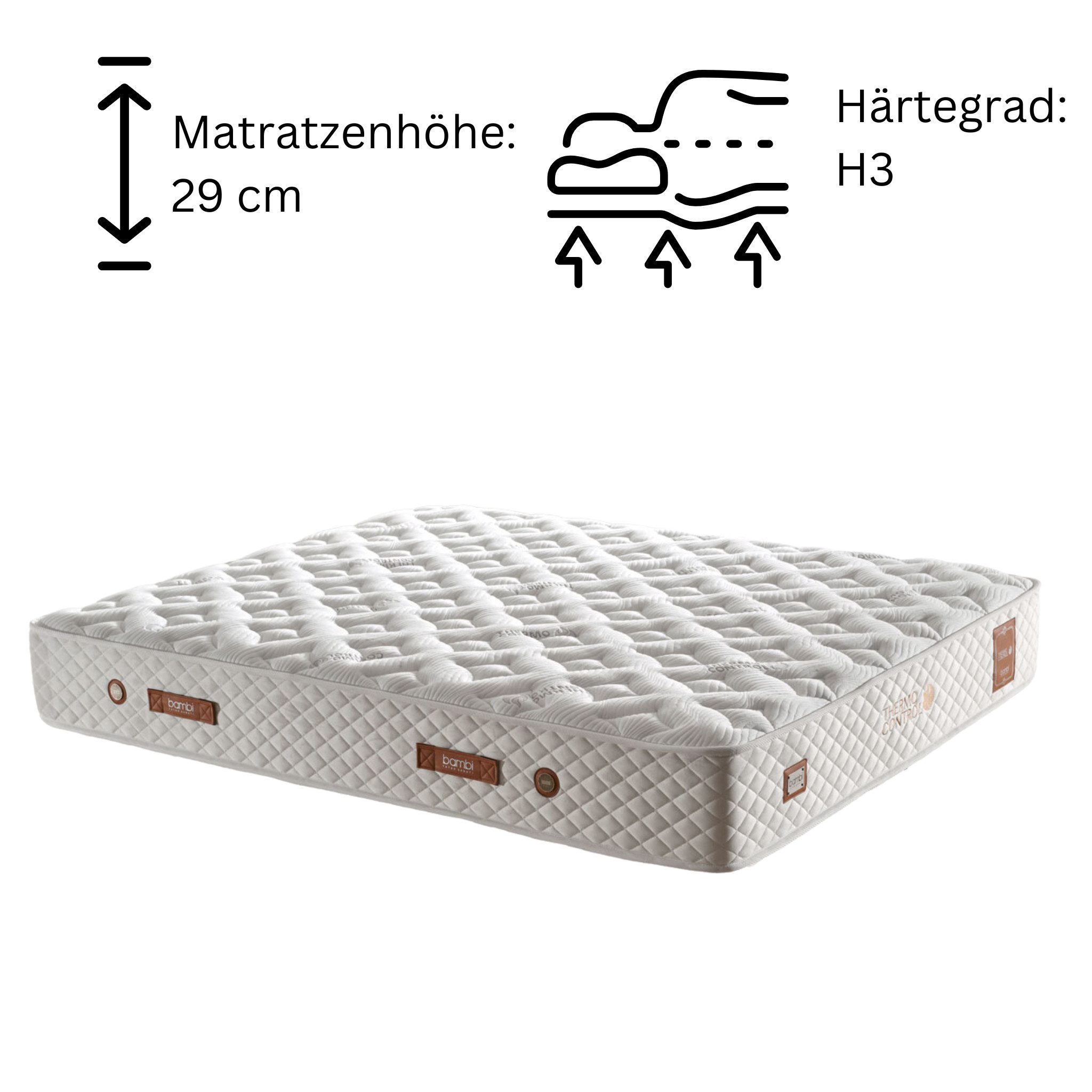 Taschenfederkernmatratze 7 Schichten Höhe 29 cm Matratze 160x200 - 180x200 Thermo Control, Bambi, 29 cm hoch