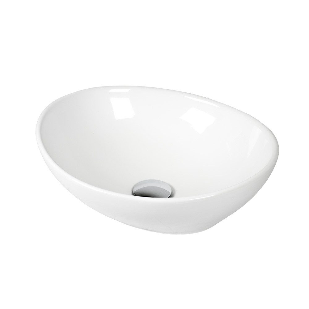 Stabilo Sanitär Waschbecken Aufsatzwaschbecken Weiß oval aus Keramik mit Armaturenbank (Komplett-Set, mit Komplettset inkl. Abflussrohr und Abflussstopfen), Waschbecken ist pflegeleicht, robust und langlebig.