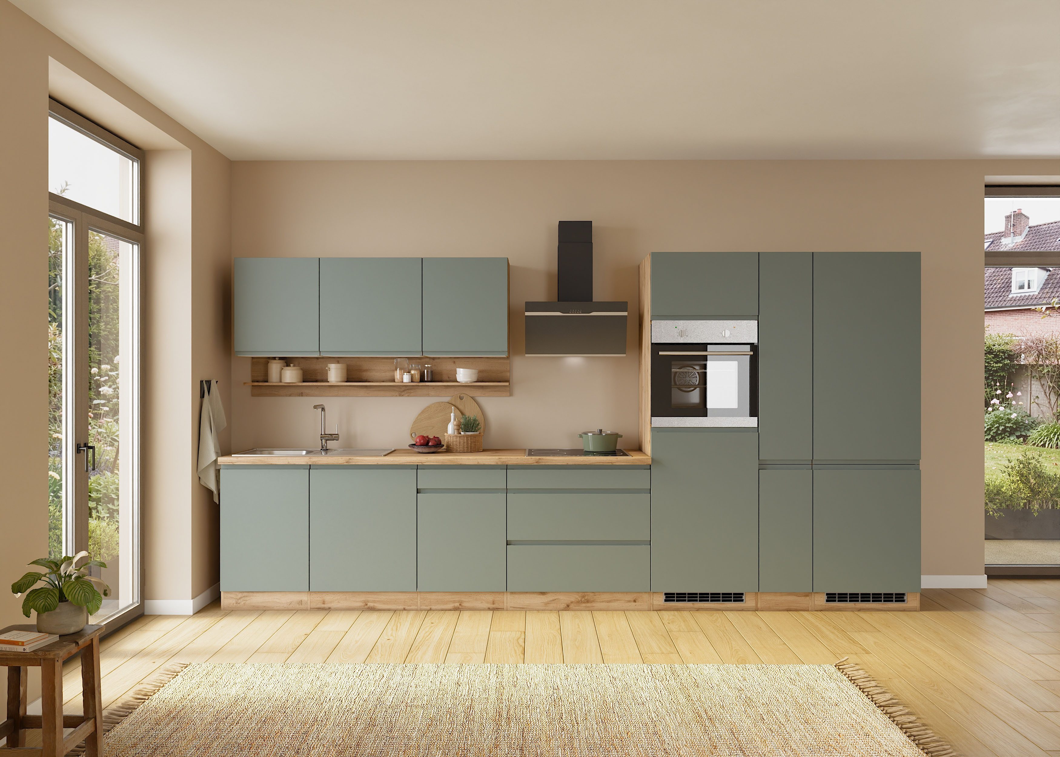KOCHSTATION Küchenzeile KS-Virginia,neu in verbesserter Ausführung, Breite 390 cm, Soft-Close, mit Glaskeramik-oder Induktionskochfeld