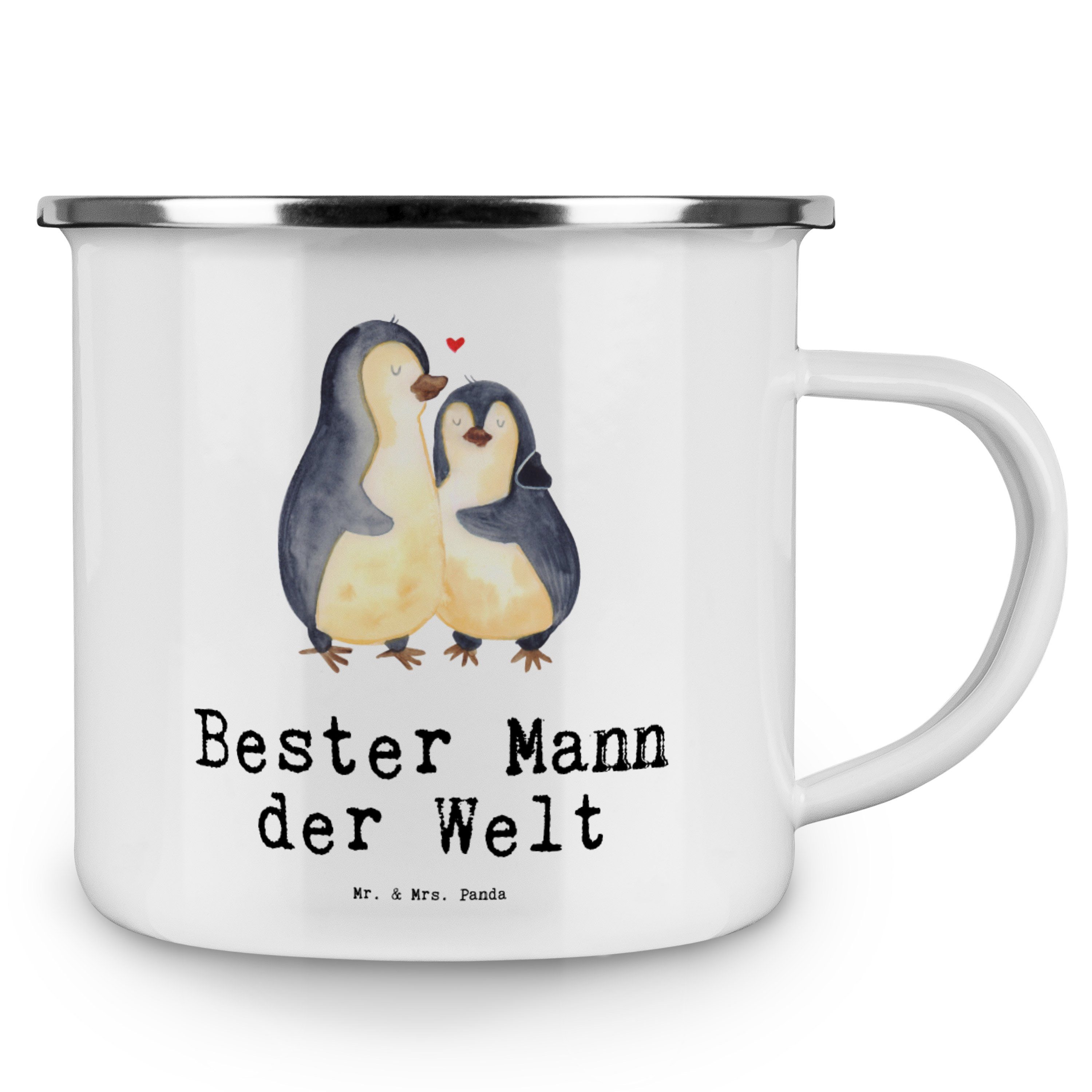 Geschenktipp, Welt Weiß Bester Emaille - Mrs. & Trinkbe, - Pinguin Mann der Mr. Panda Geschenk, Becher
