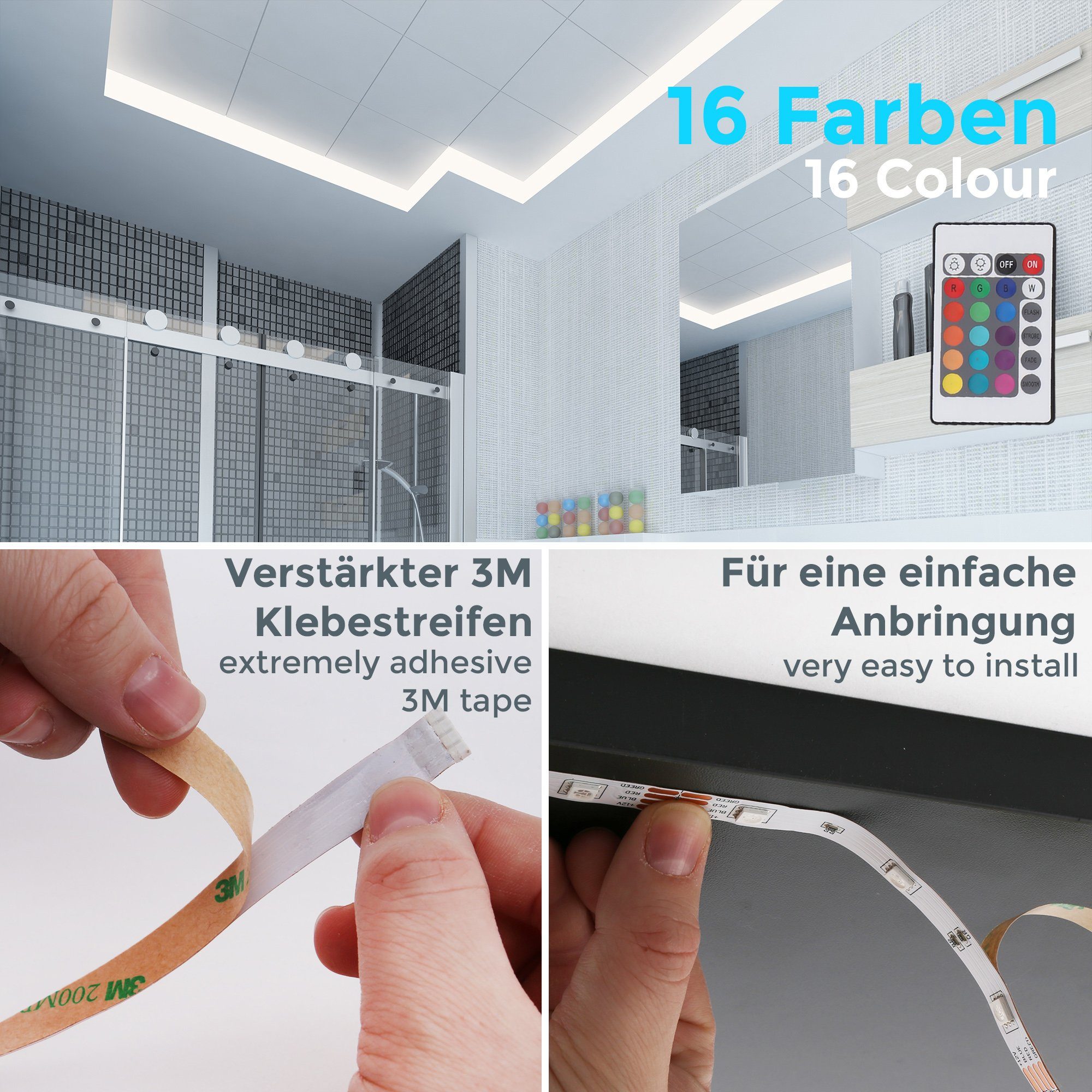 B.K.Licht LED Stripe Silikonbeschichtung, Strip, 5 Farbwechsel, IP44 meter, Kürzbar, LED Selbstklebend, Fernbedienung, mit BK_LS1078 150-flammig, inkl. LED-Band Dimmbar