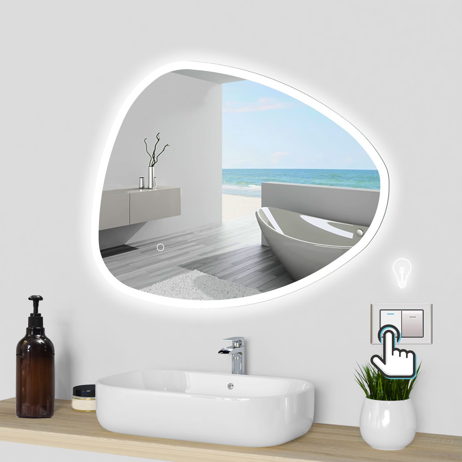 duschspa Badspiegel Spiegel mit LED Beleuchtung dimmbar 40-120cm, Touch oder Wandschalter