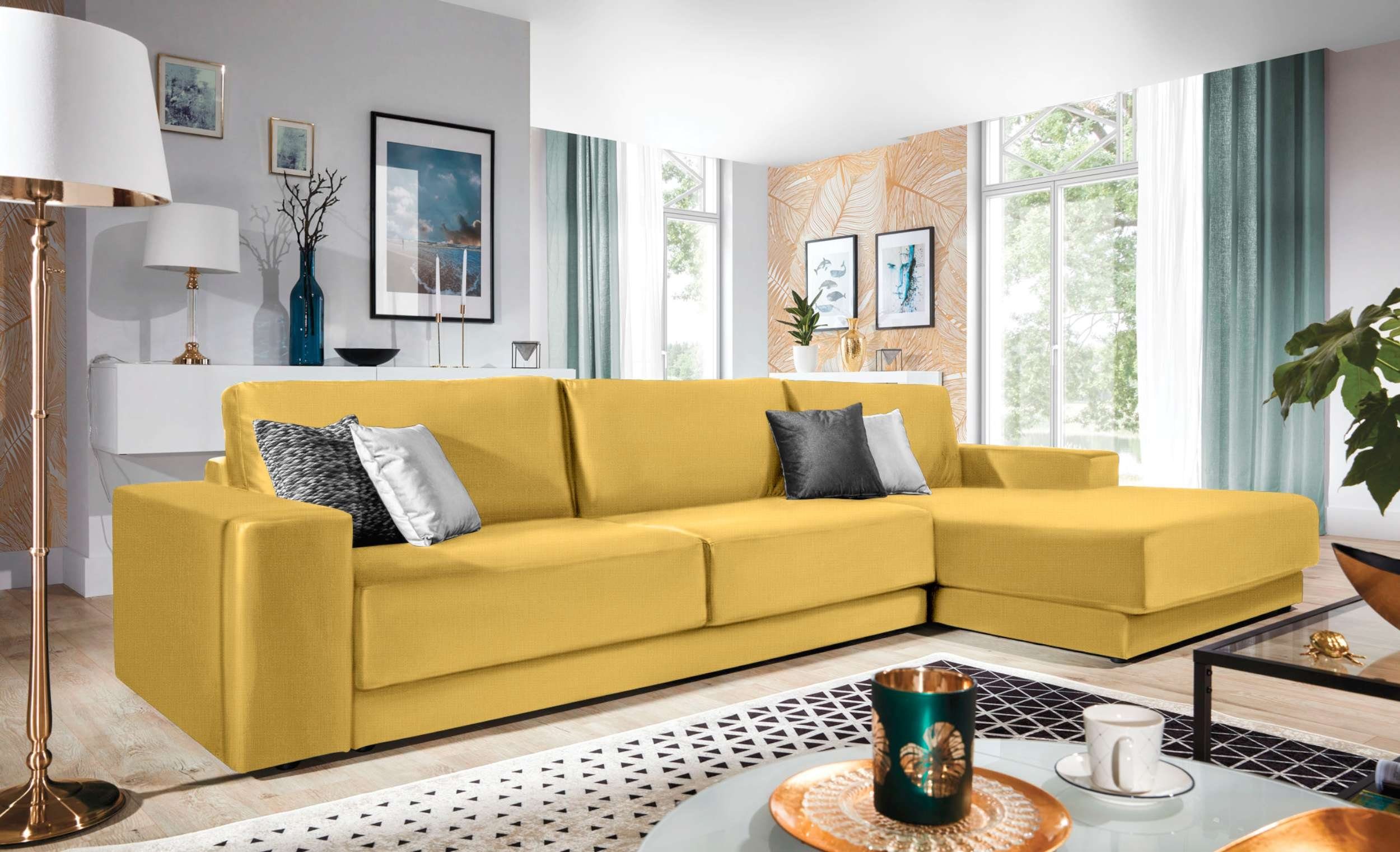 Bettfunktion, Eckcouch, Breva, Modern Stylefy L-Form, wahlweise mit links oder Bettkasten Ecksofa und mane Schaumstoffpolsterung, Design bestellbar, rechts