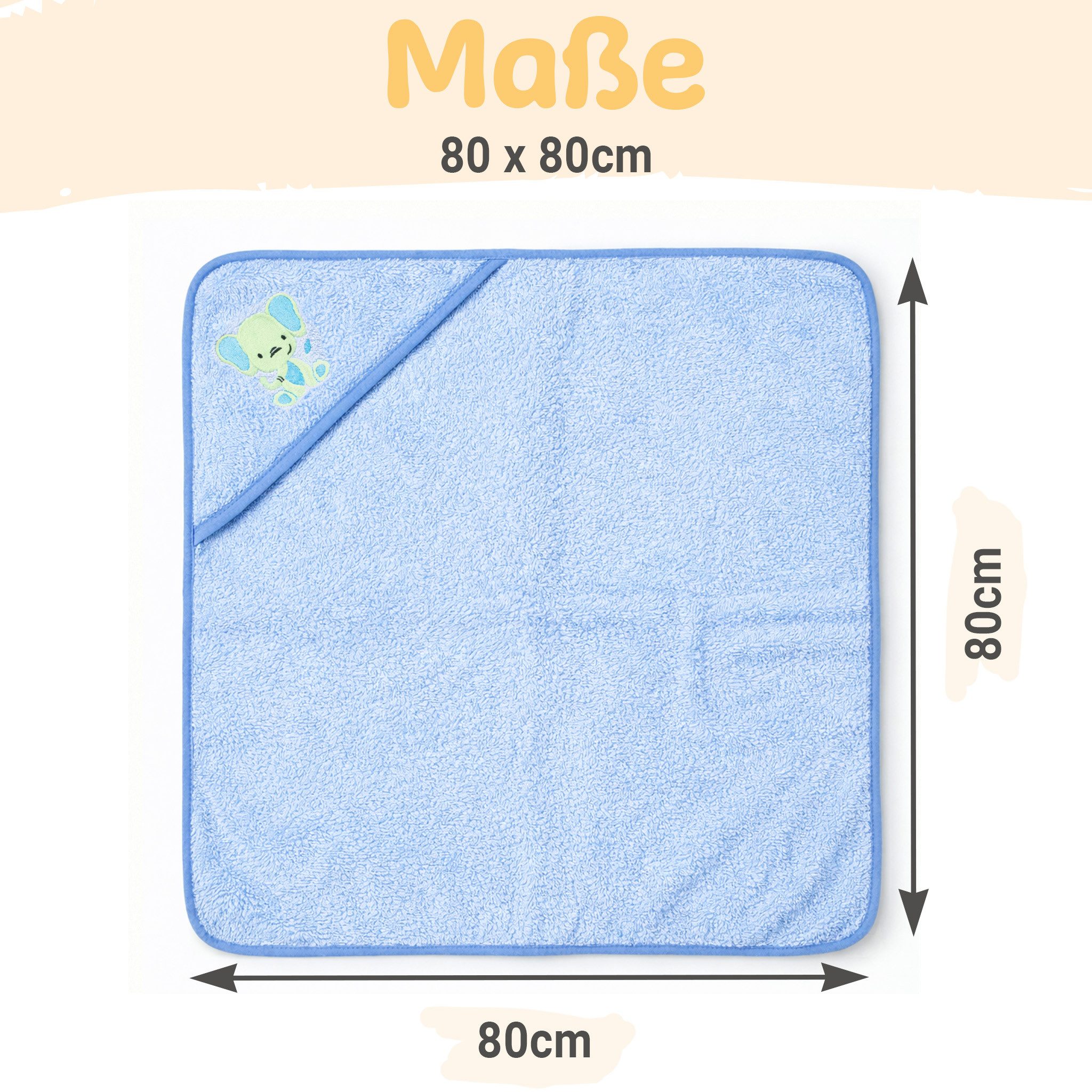 Babykajo Kapuzenhandtuch 80x80 - 100x100 cm, Frottee (3-St), Kuschliges Baby Handtuch mit Waschlappen