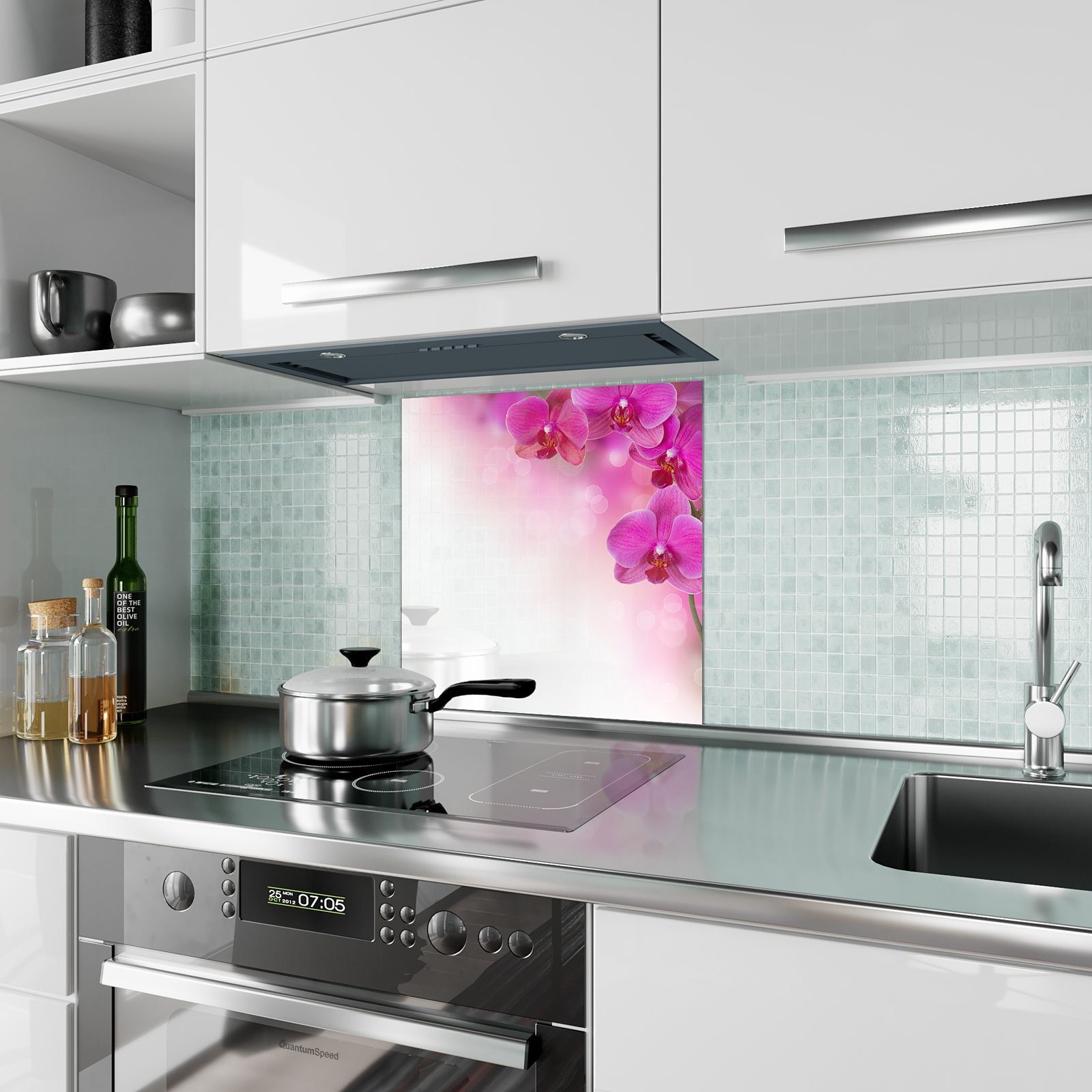 Küchenrückwand Primedeco Spritzschutz Glas Orchideen Design
