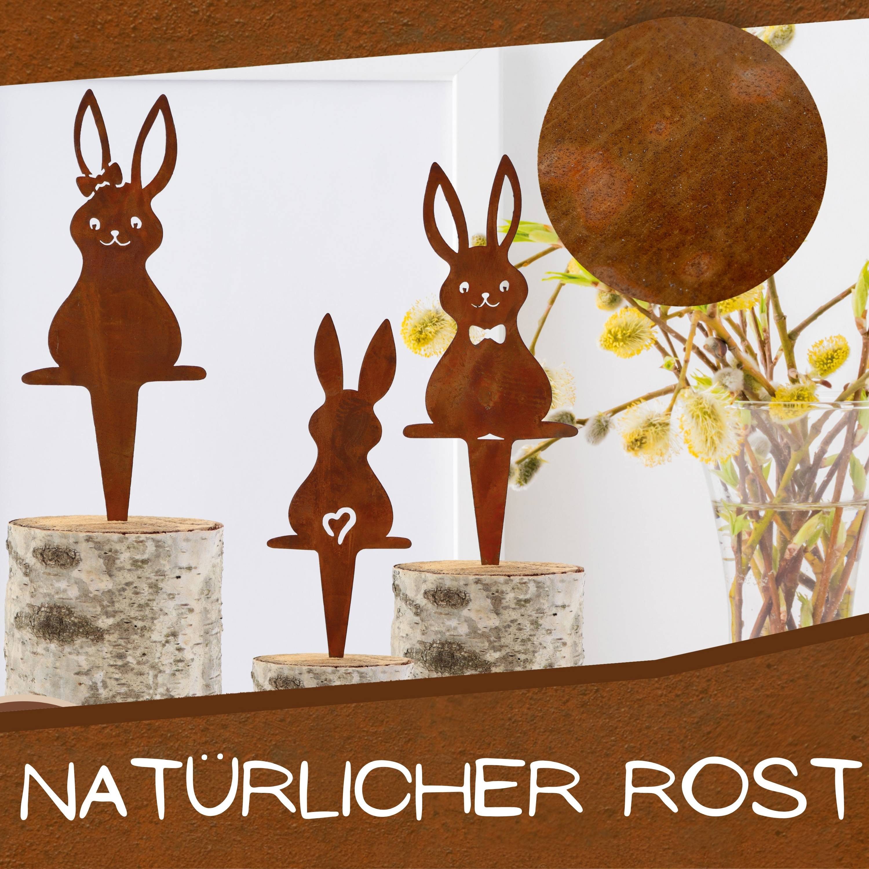 Rostikal Gartenstecker Hasen Osterdeko Figuren (Set, 3tlg) echter Rost