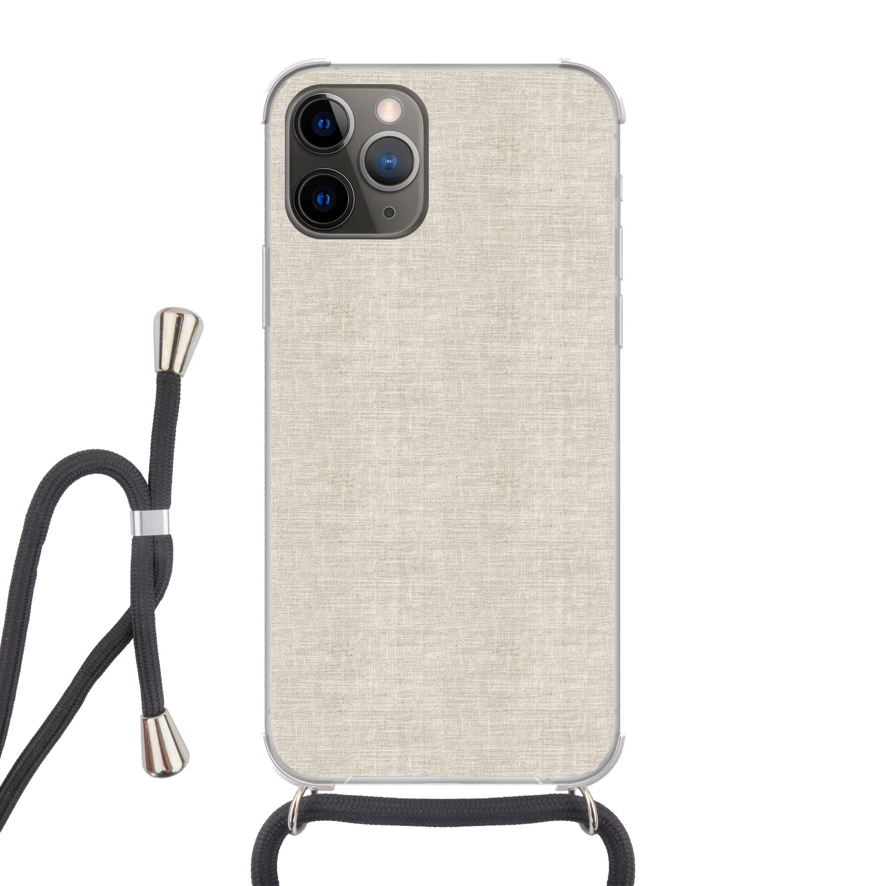 MuchoWow Handyhülle für Apple iPhone 13 Pro Leinen - Textur - Beige, Tragbare Handyhüllen mit Kette zum umhängen, Handykette Handyband