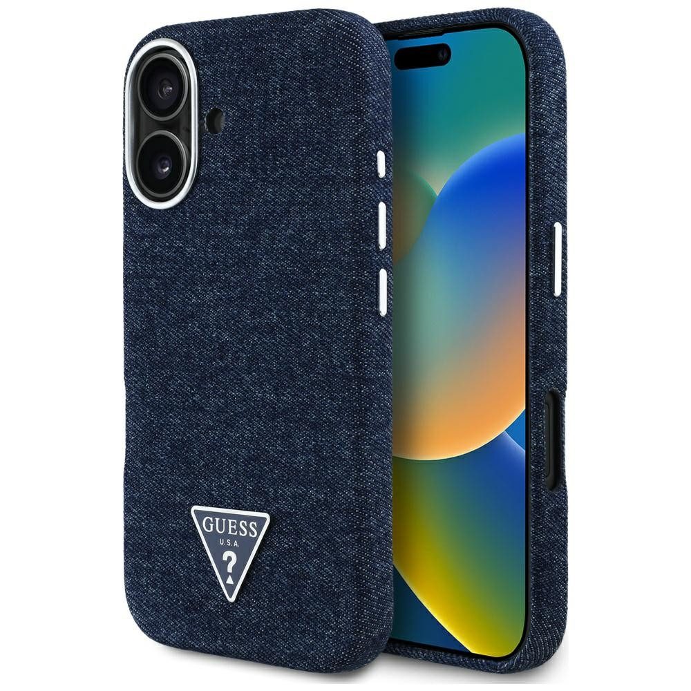 Guess Handyhülle Schutzhülle Smartphonehülle Hartschale 6,1 Zoll, MagSafe-kompatibel, Denim-Optik, Hartschale