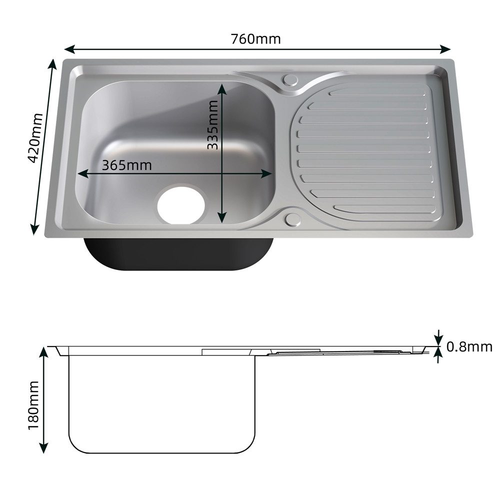 Melko Edelstahlspüle Küchenspüle Einbauspüle Spülbecken inkl. Zubehör aus Edelstahl, Rechteckig, 76/42 cm, (Set), Anti-Kondensbeschichtung – Bild 5 von 5