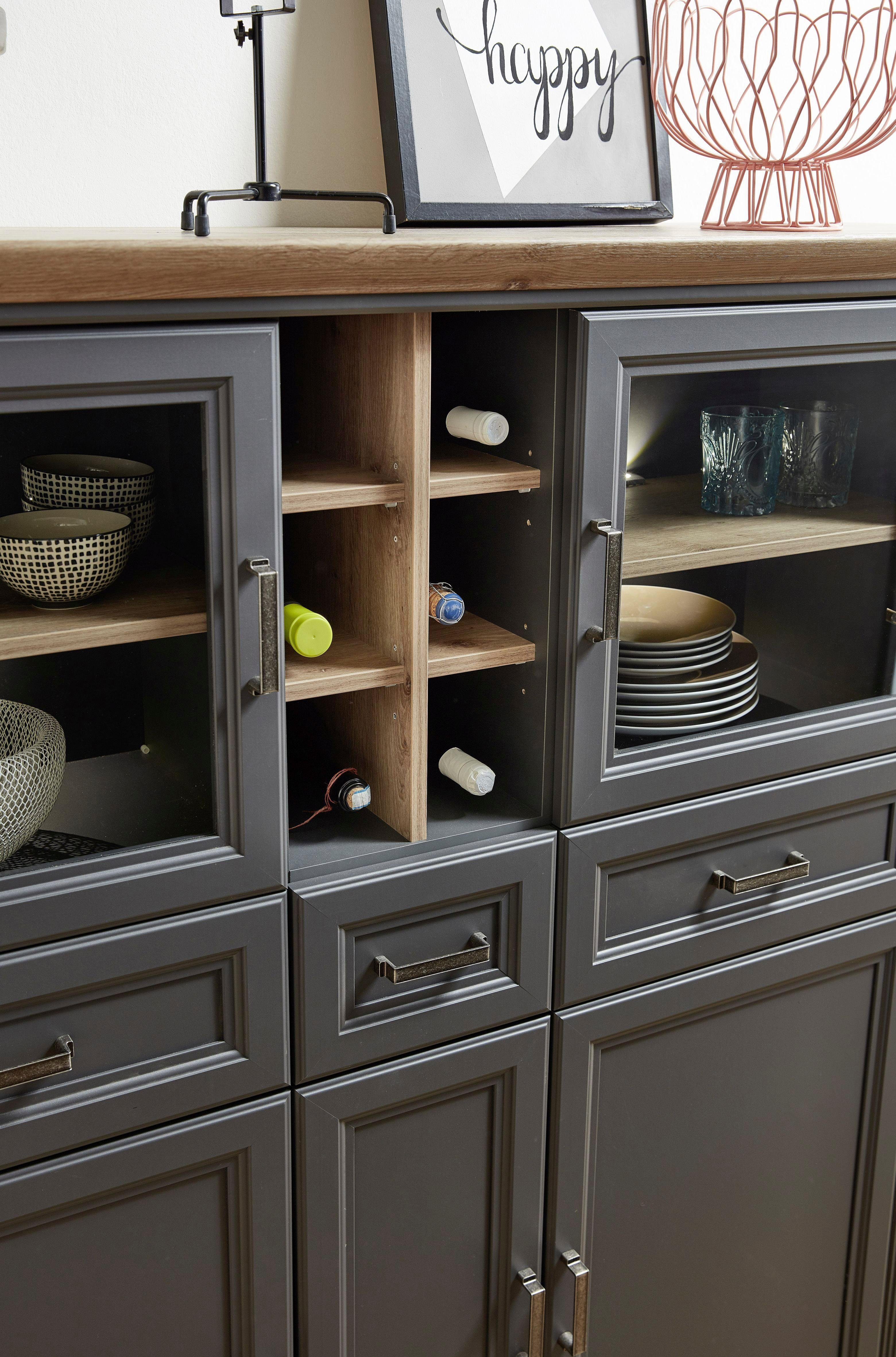 Innostyle Highboard Jasmin, 2 Glas-/Holztüren, 8 offene Fächer, inkl. LED-Beleuchtung