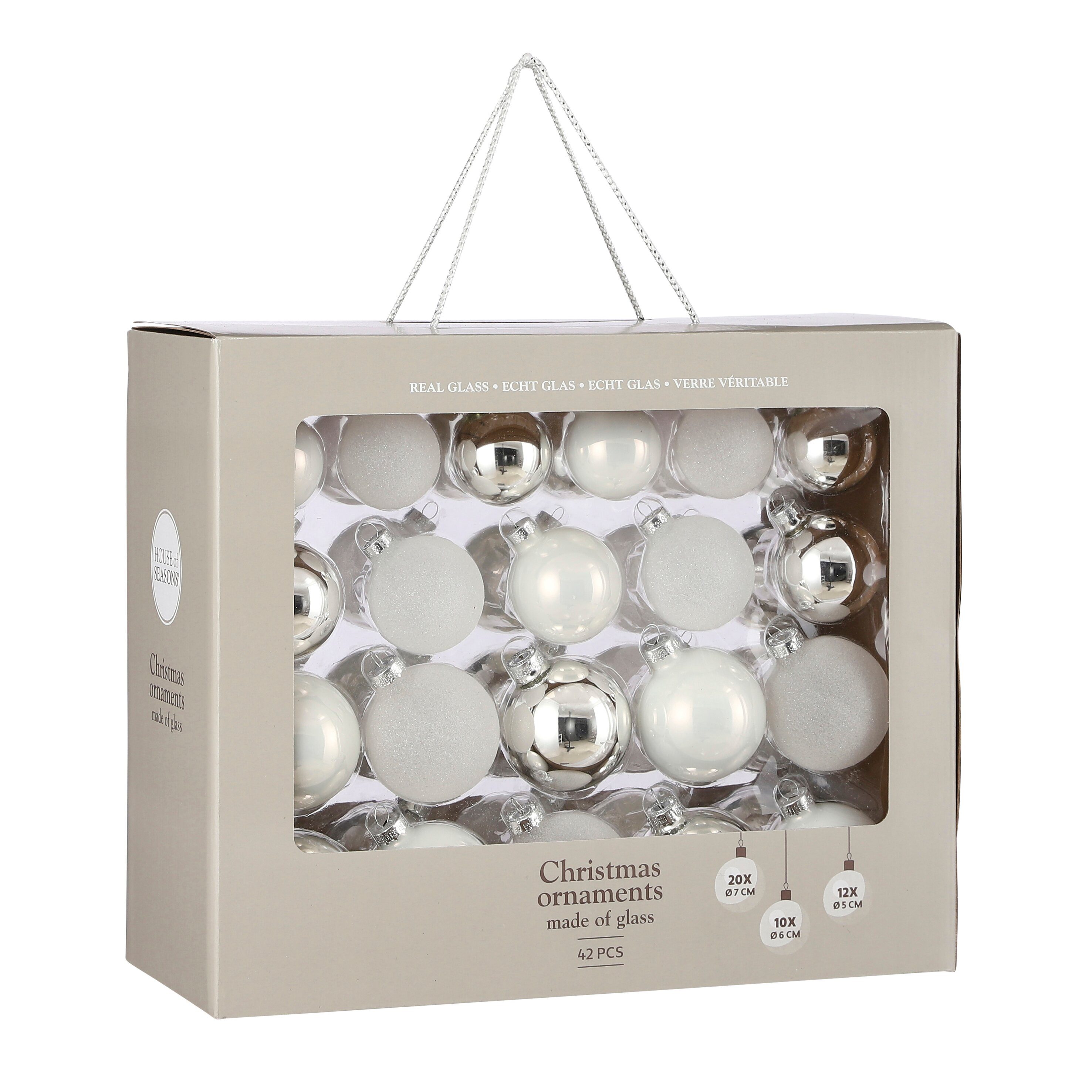 House of Seasons Weihnachtsbaumkugel House of Seasons Kugel glas weiss 42 Stueck