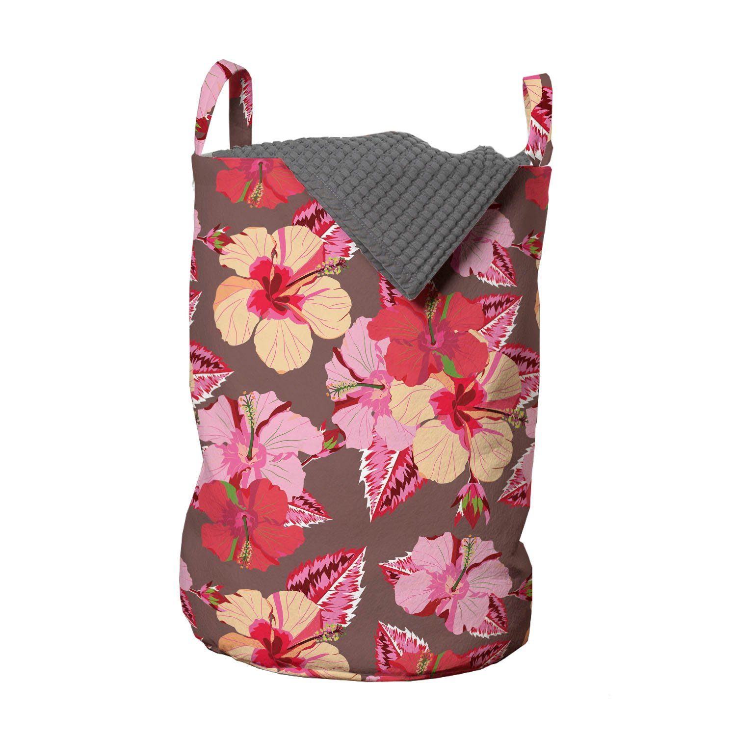 Abakuhaus Wäschesäckchen Wäschekorb mit Griffen Kordelzugverschluss für Waschsalons, Blumen Tropical Pinkish Blüten